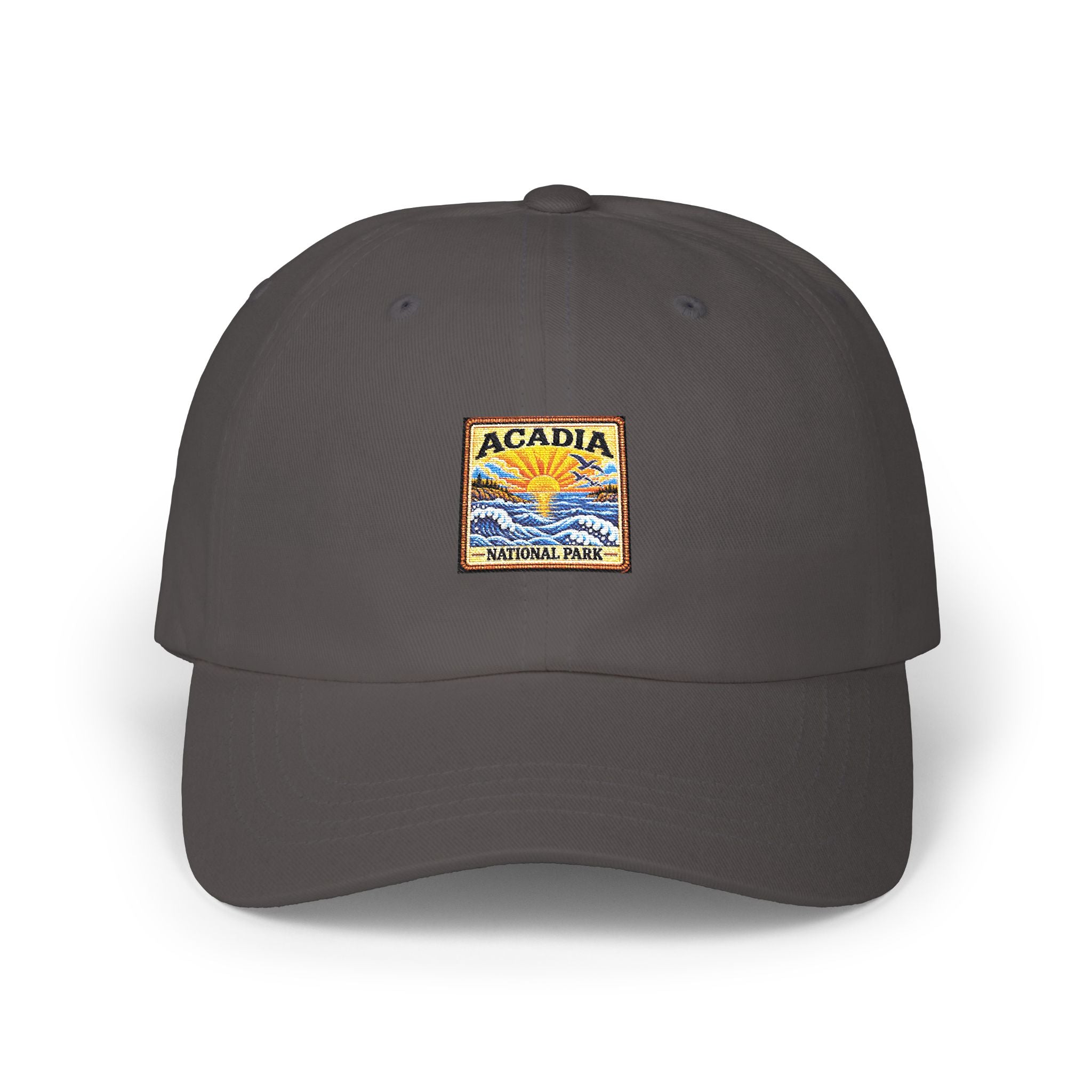 Acadia National Park Sunrise Square Logo Dad Cap