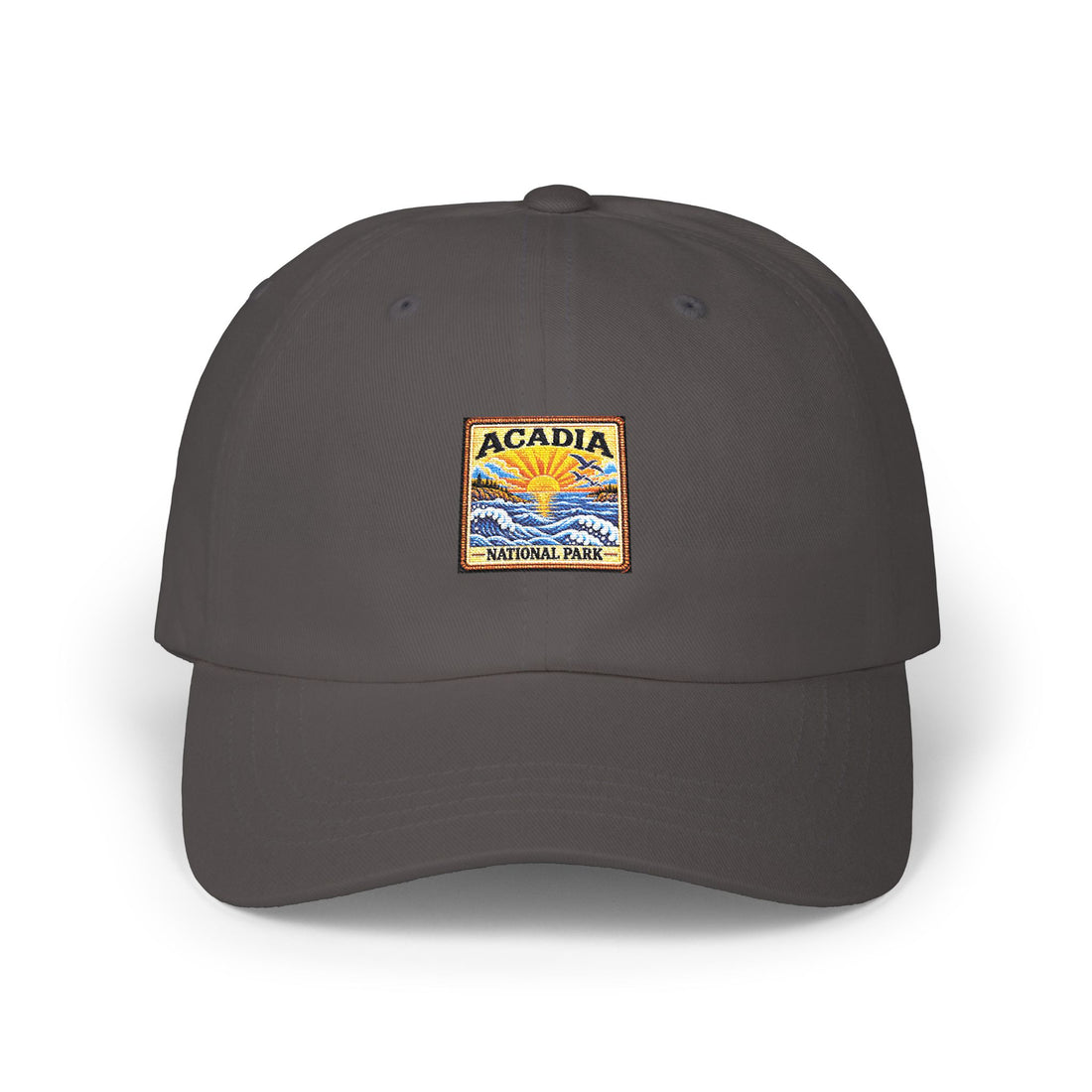 Acadia National Park Sunrise Square Logo Dad Cap