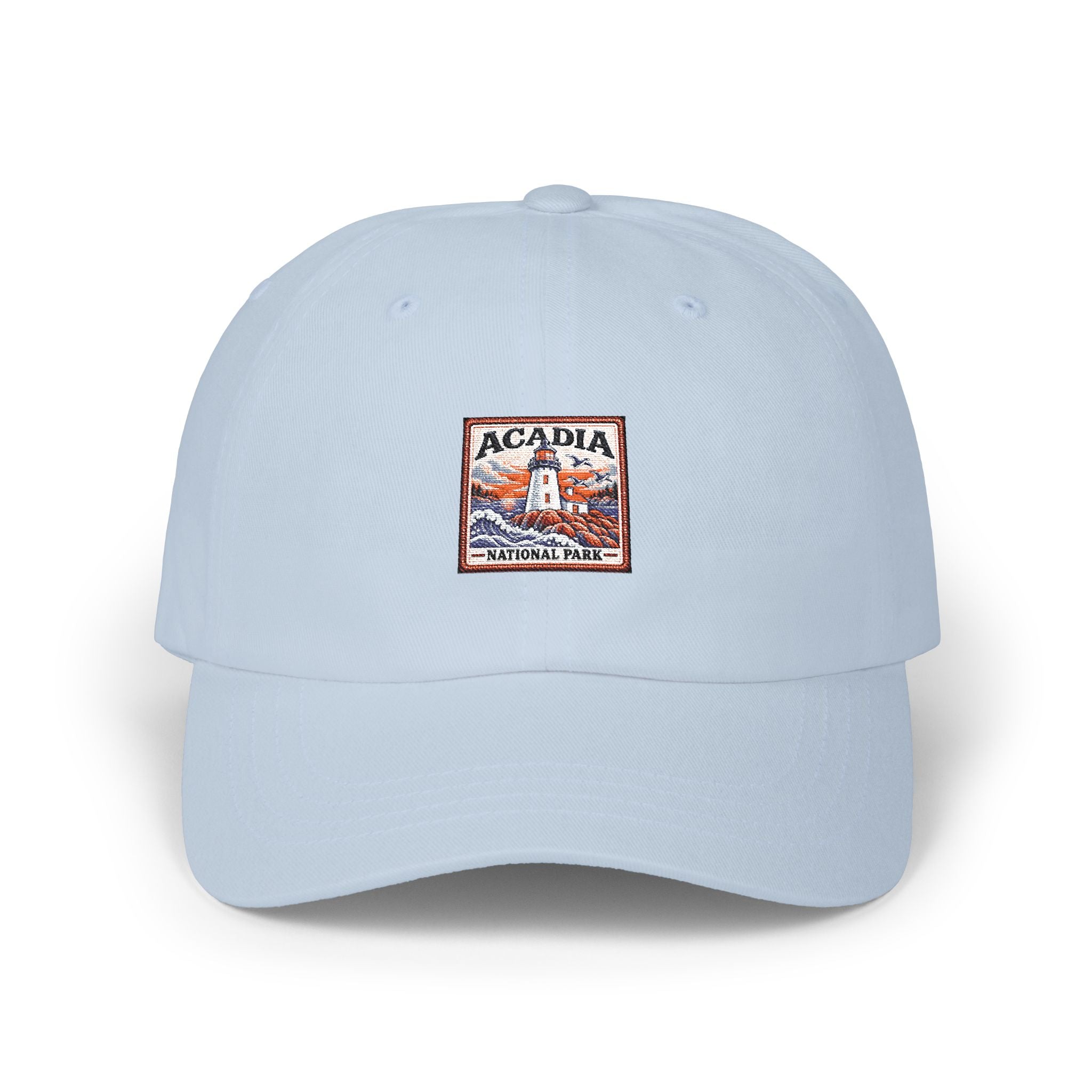 Acadia National Park Lighthouse Square Logo Dad Cap