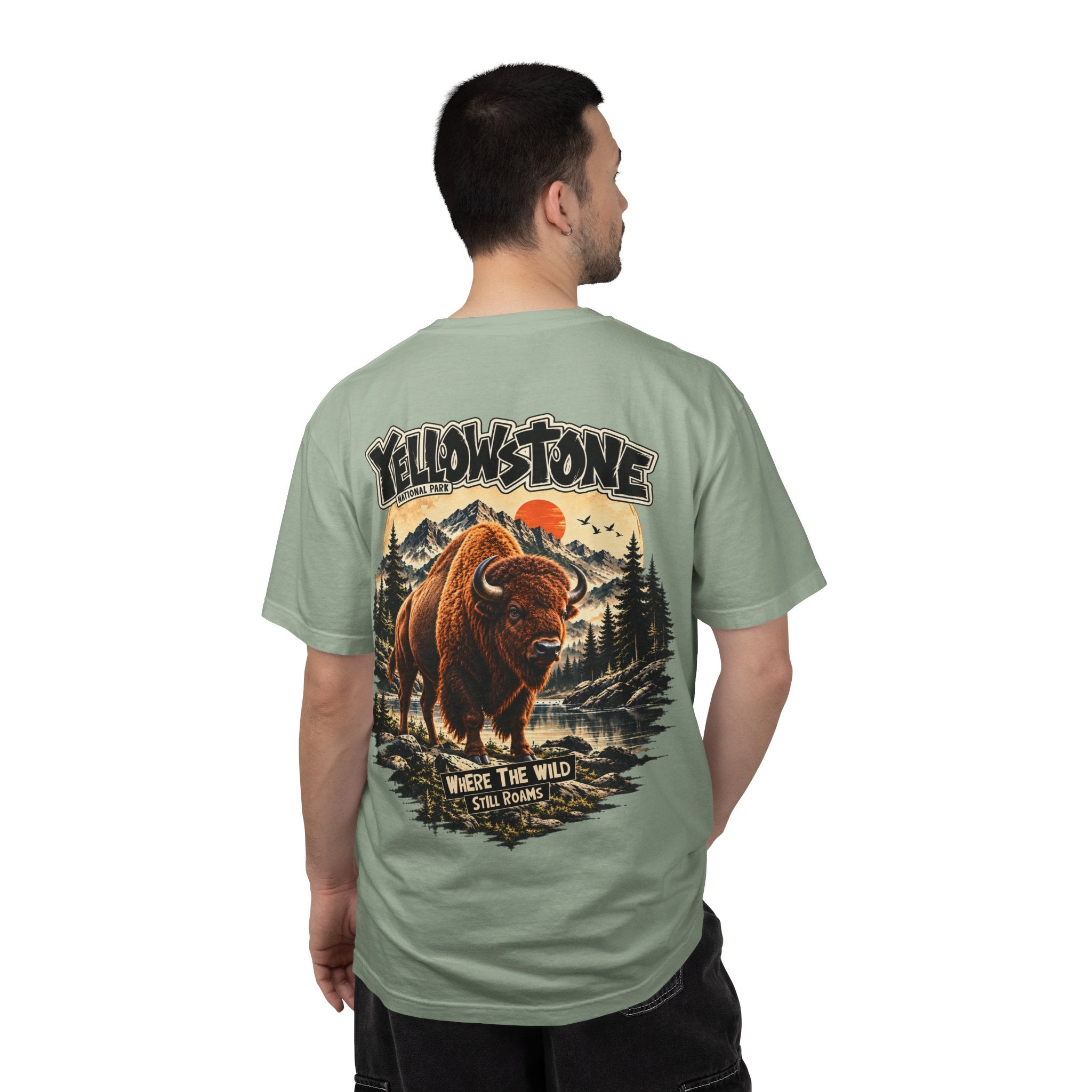 Yellowstone Bison – Where the Wild Still Roams T-Shirt Model1