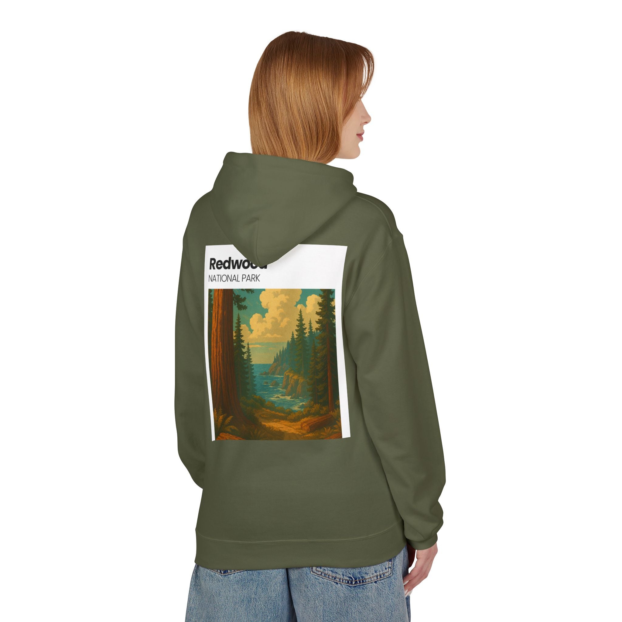 Redwood National Park vintage landscape Hoodie | forest waterfall retro travel art