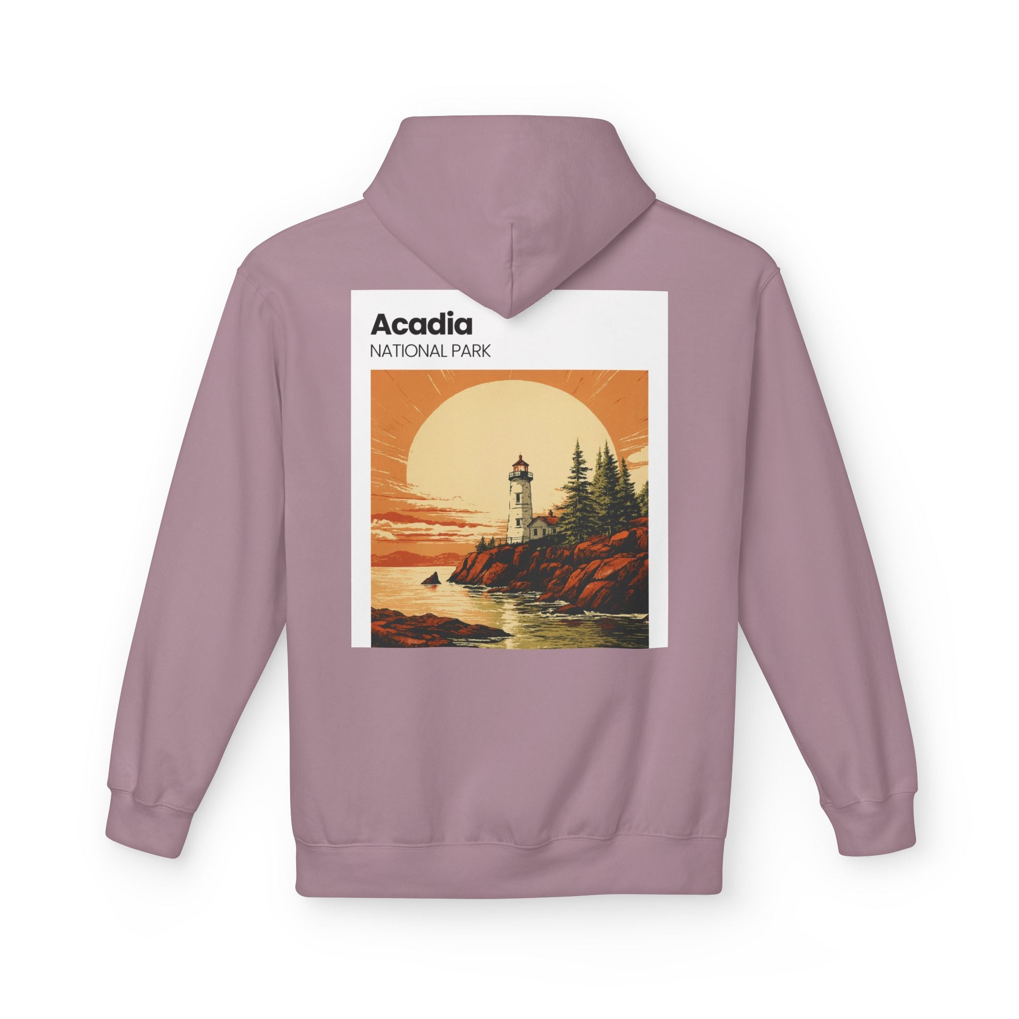 Acadia National Park Lighthouse Hoodie | Sunset Coast Vintage Poster