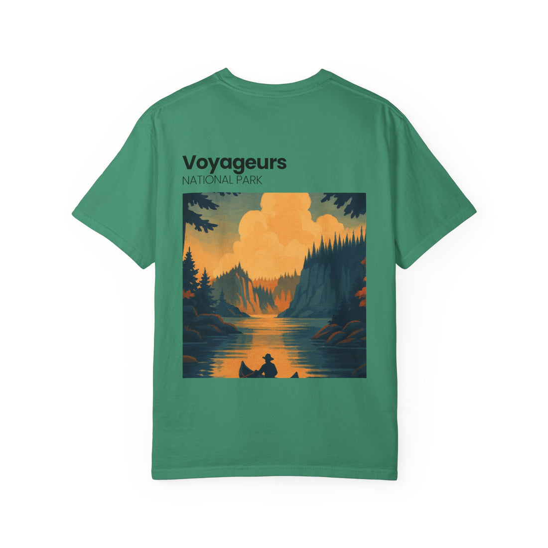 Voyageurs National Park sunset canoe T-Shirt | scenic nature illustration