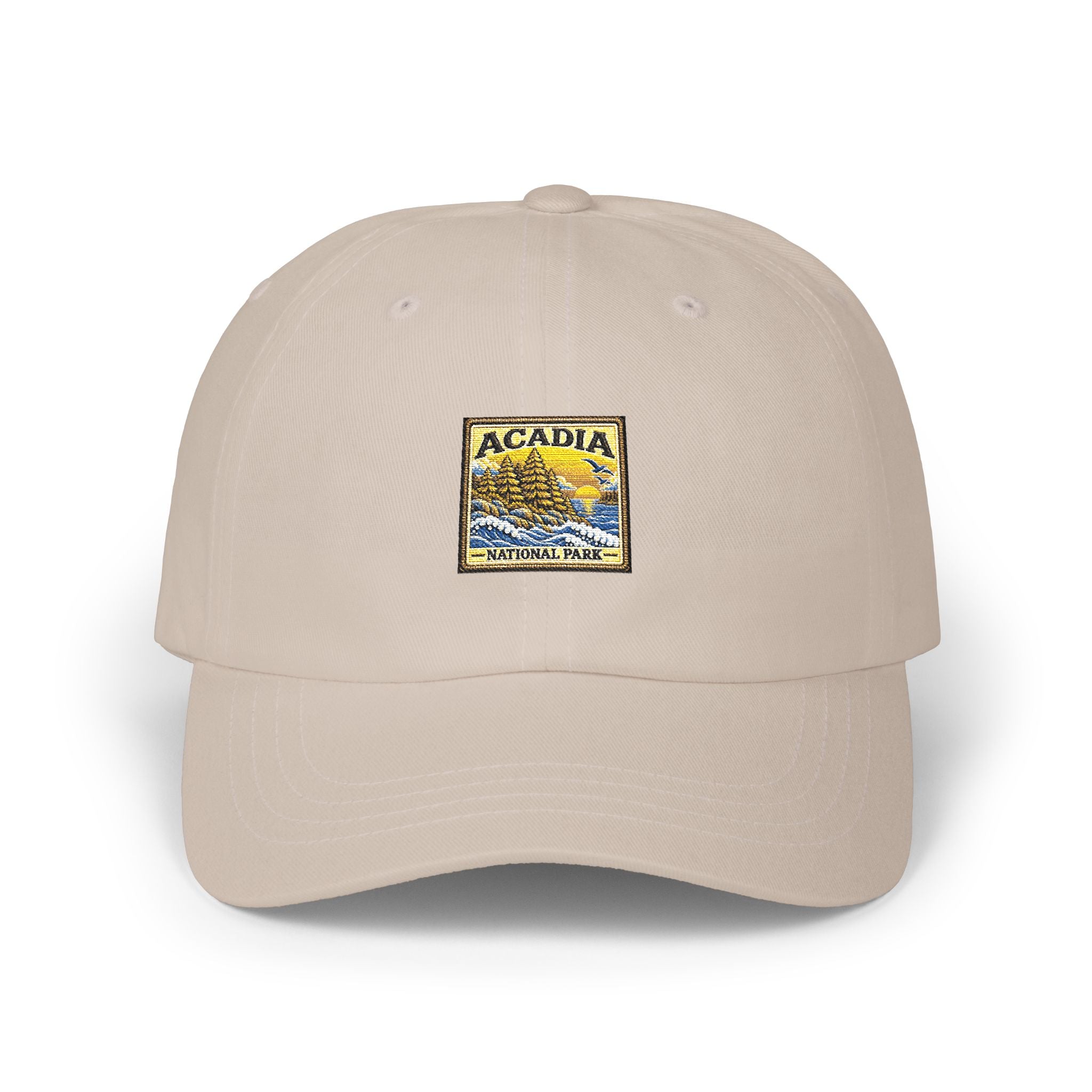 Acadia National Park Pine Trees Square Logo Dad Cap