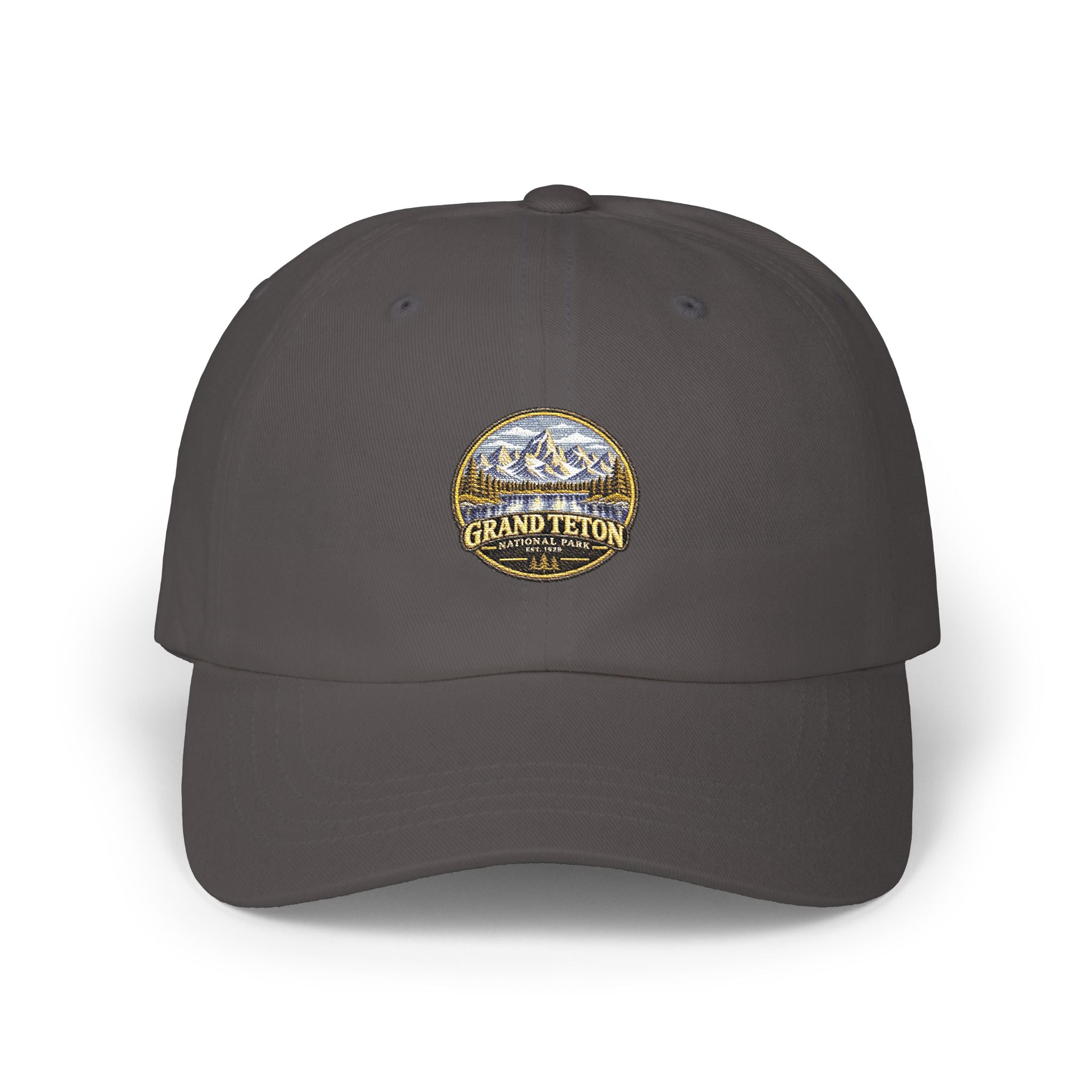 Grand Teton National Park Lake Reflection Round Logo Dad Cap