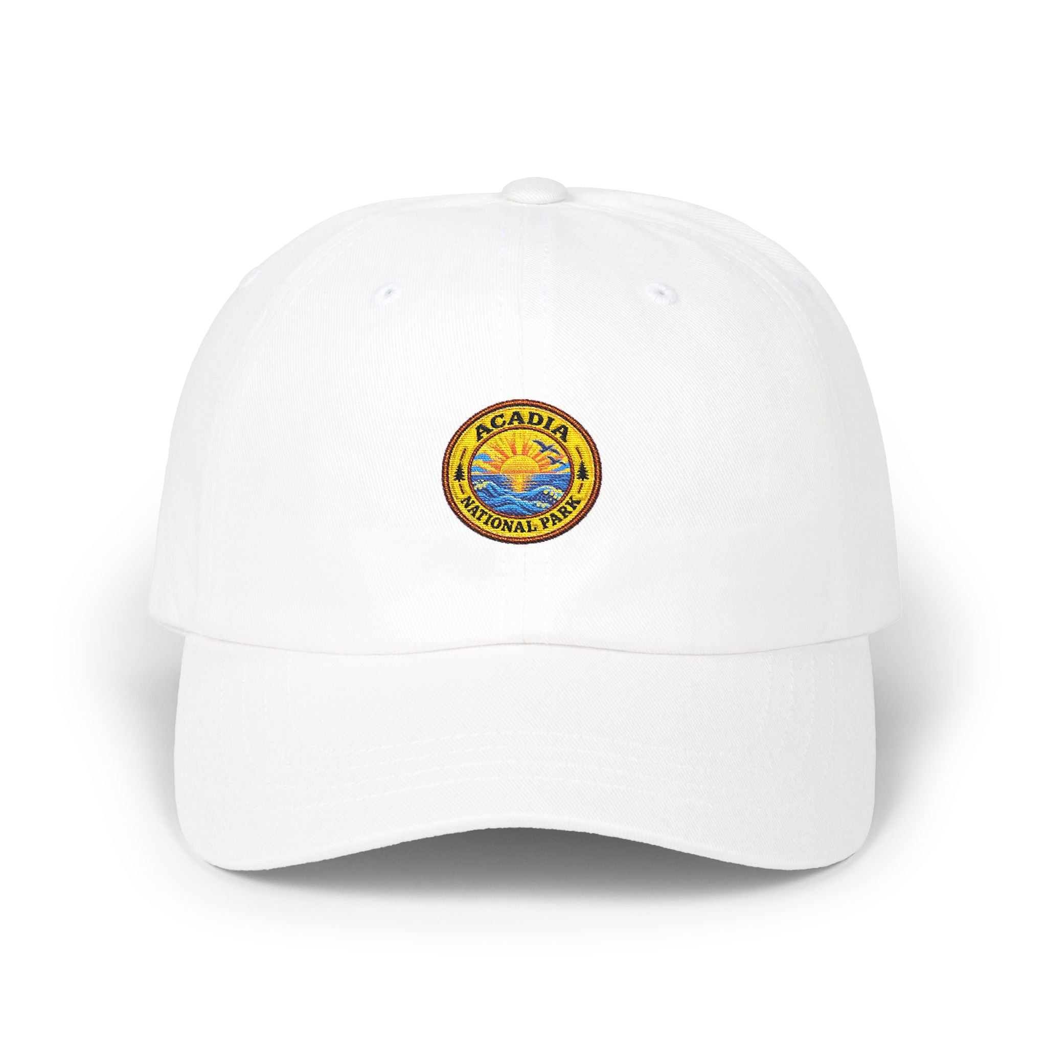 Acadia National Park Sunrise Round Logo Dad Cap