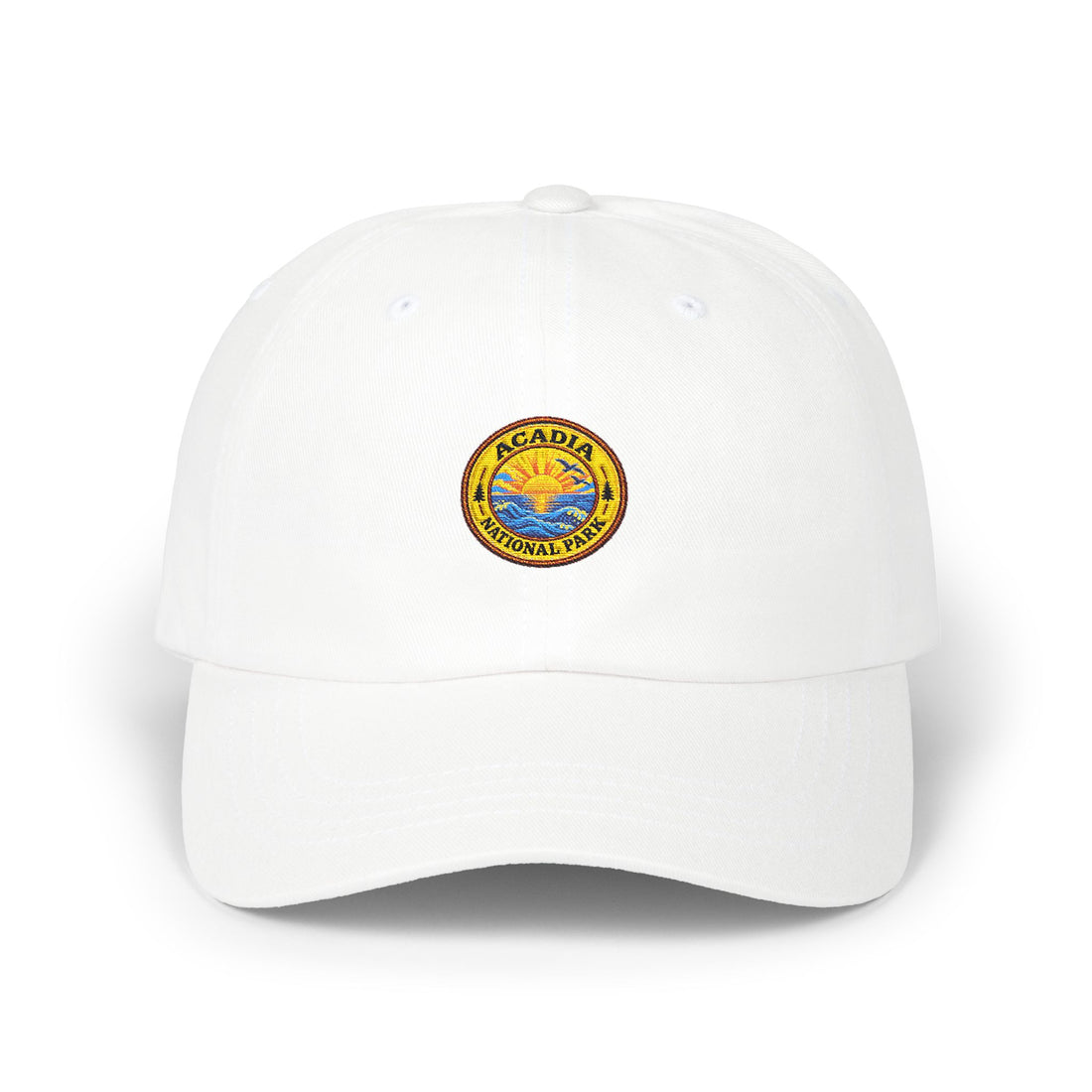 Acadia National Park Sunrise Round Logo Dad Cap