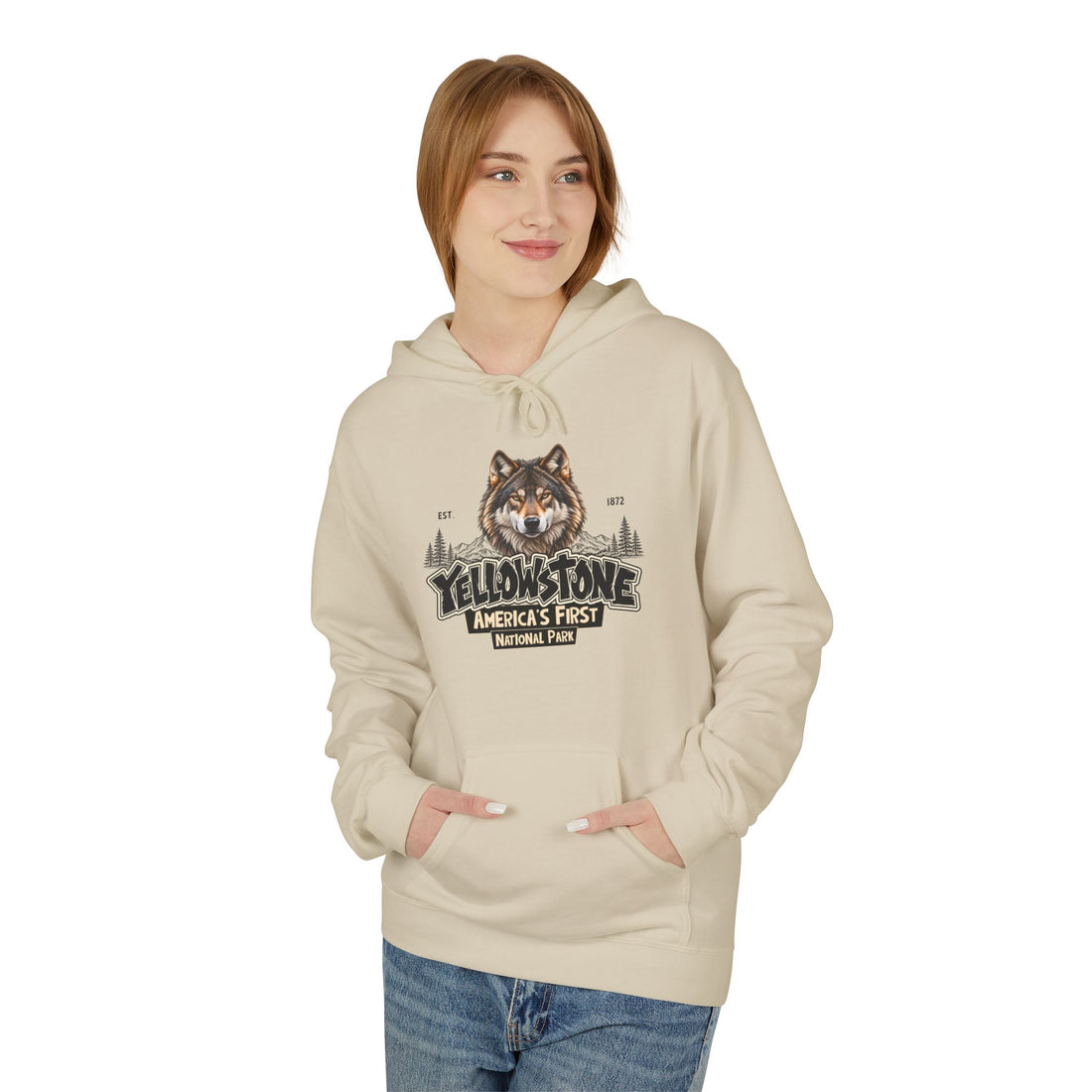 Yellowstone Wolf – Where the Wild Still Roams Hoodie Model2