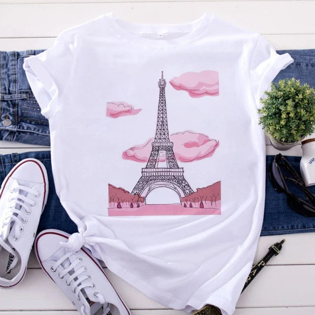 Foreign Trade Spot Spring Women's Short Sleeve New Printed T Shirt Drop Shipping