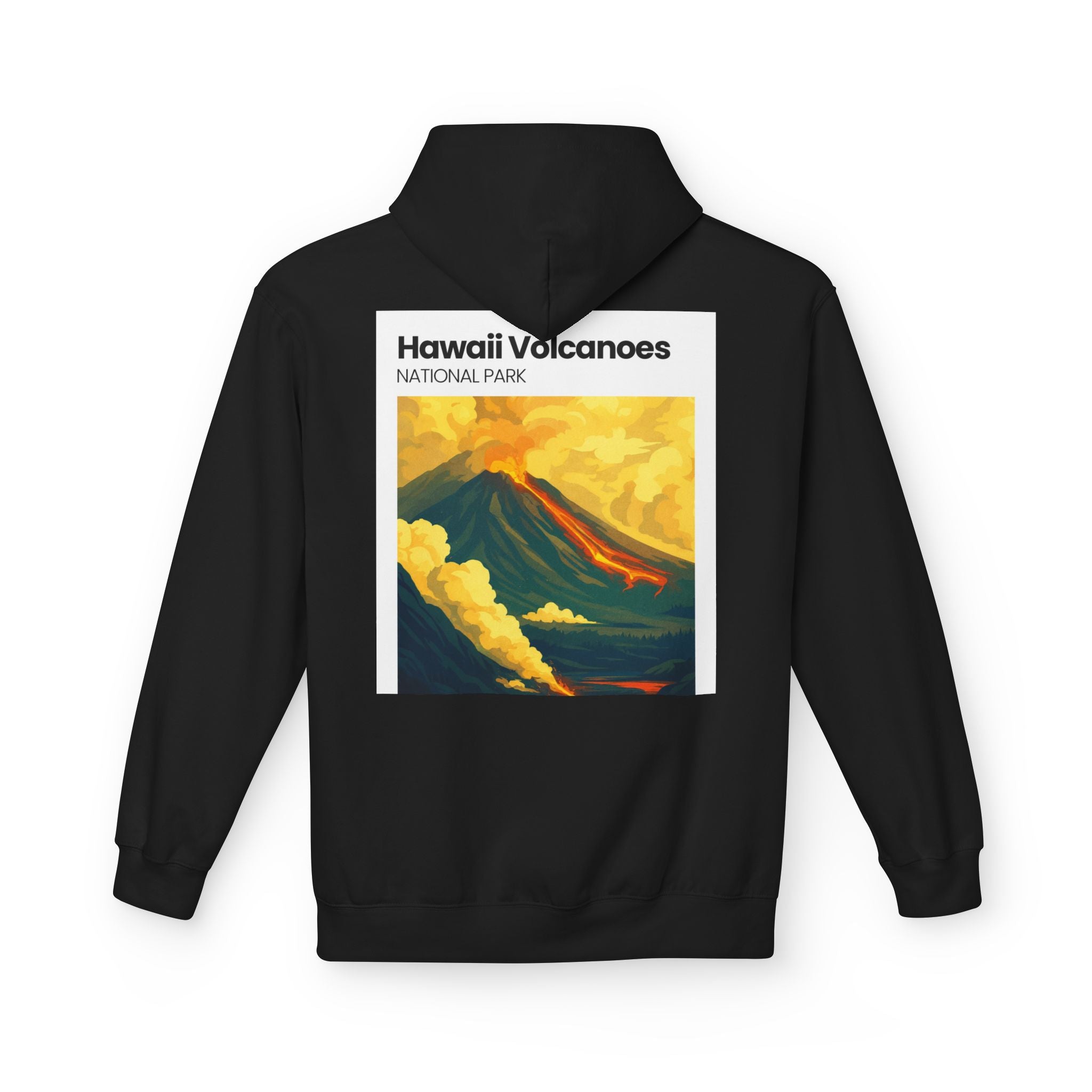 Hawaii Volcanoes National Park Volcano Illustration Hoodie | Vintage Travel Poster Style
