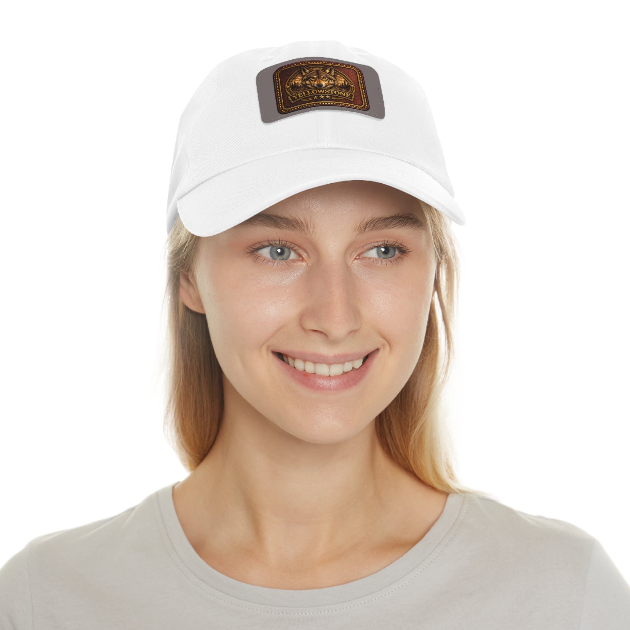 Yellowstone wolf Leather Patch Dad Hat | Rectangle Patch Cap