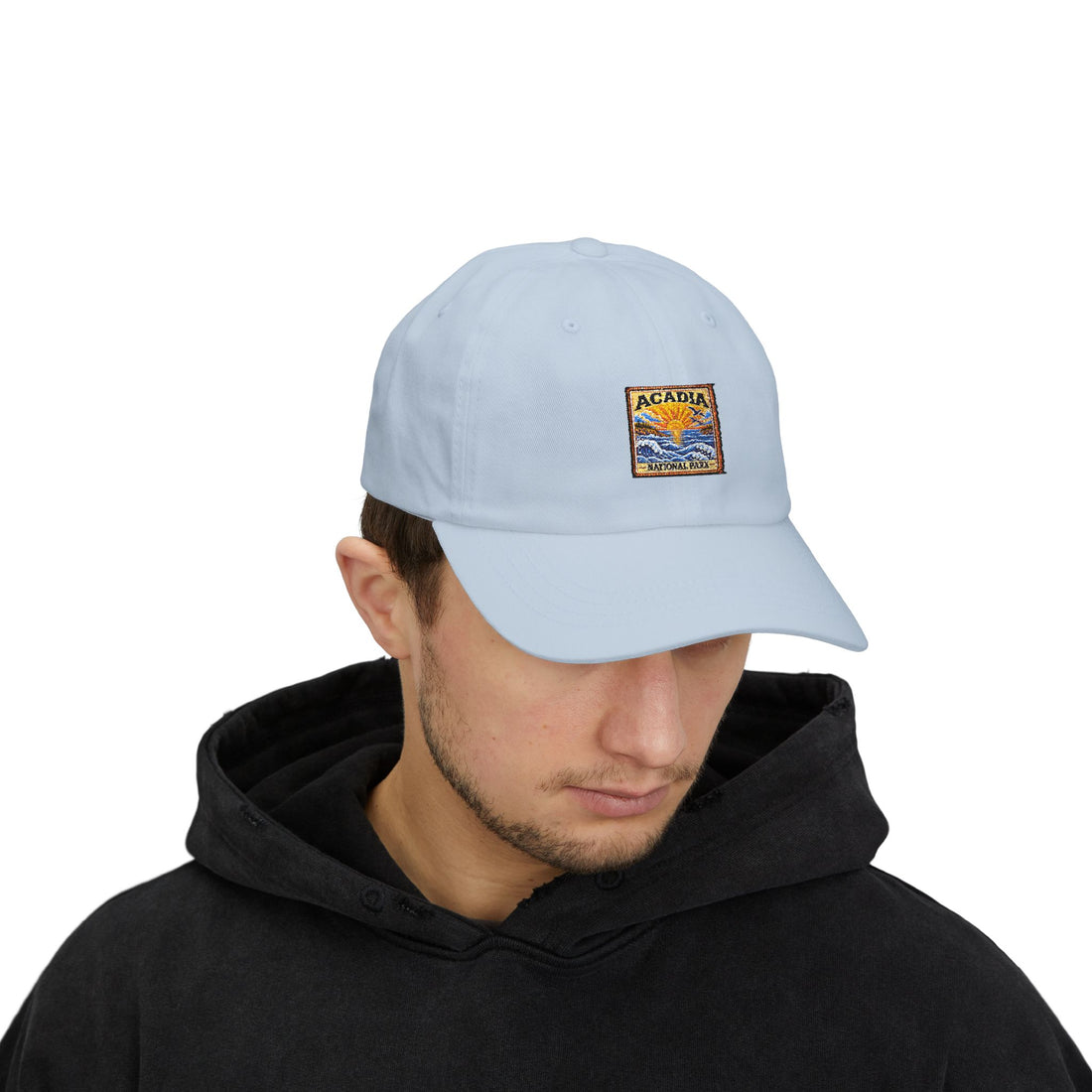 Acadia National Park Sunrise Square Logo Dad Cap