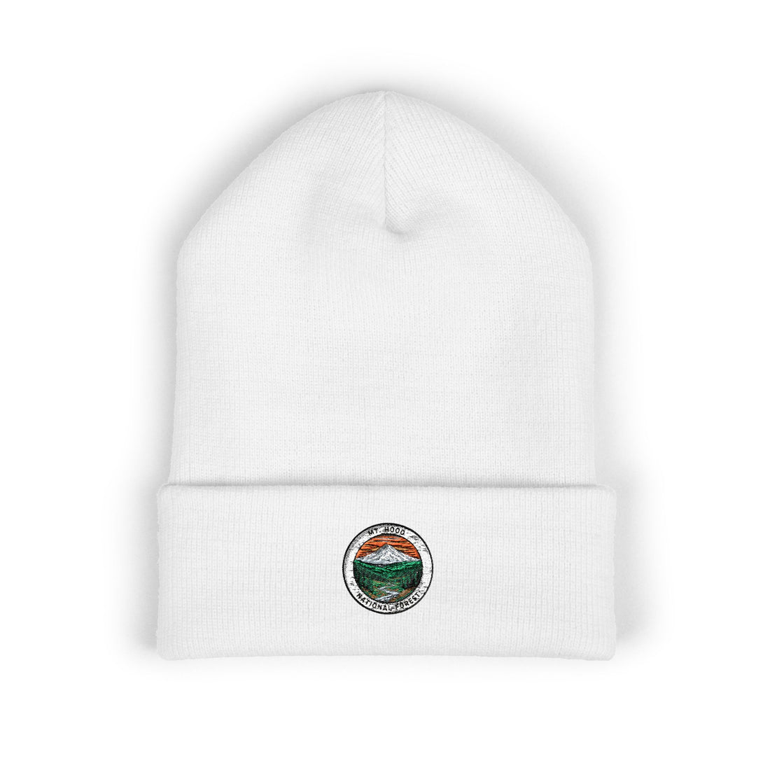 Mountain Hood Lake Patch Beanie | Embroidered Cuffed Beanie