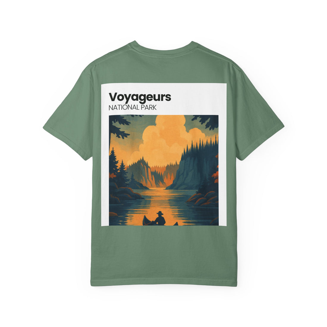 Voyageurs National Park sunset canoe T-Shirt | scenic nature illustration