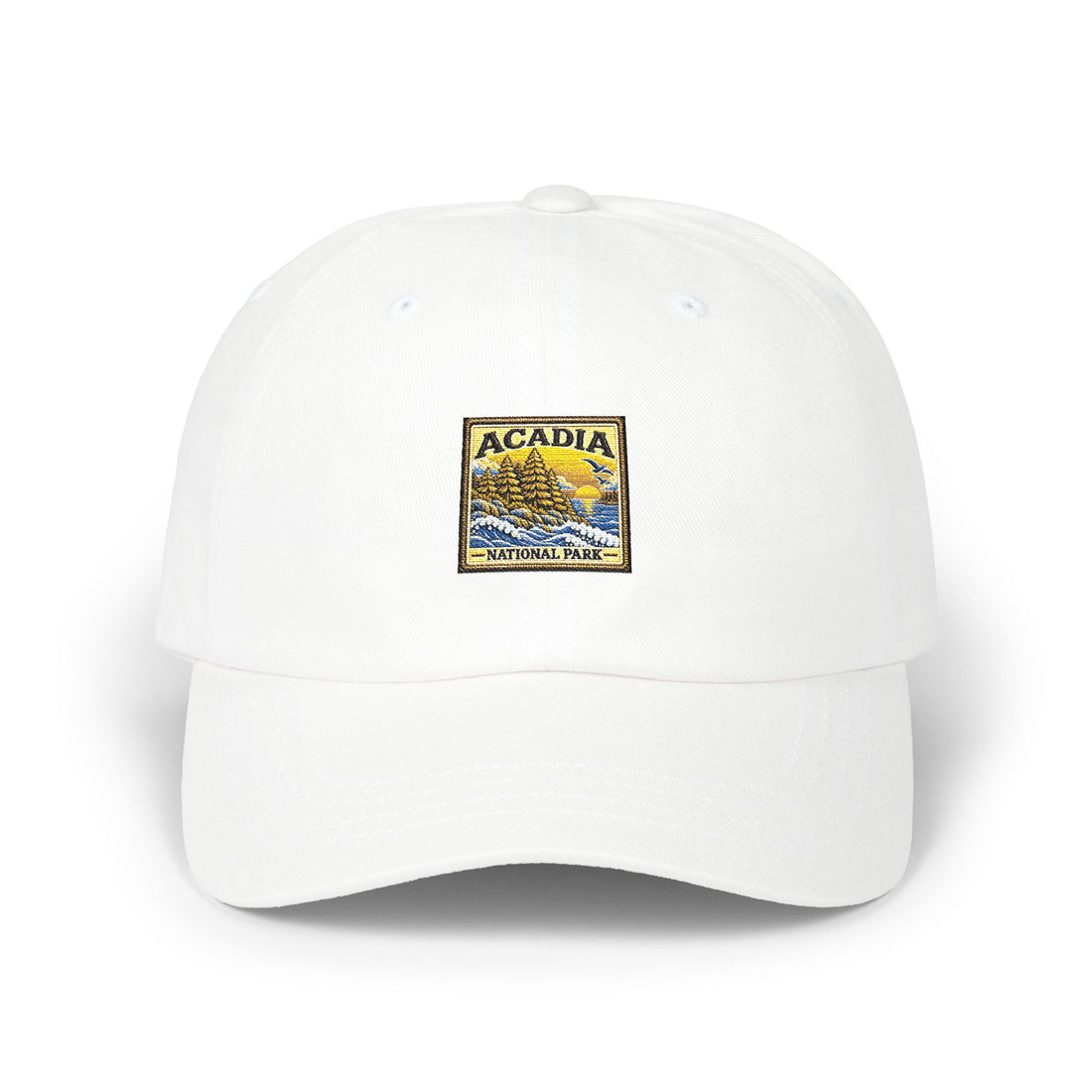 Acadia National Park Pine Trees Square Logo Dad Cap