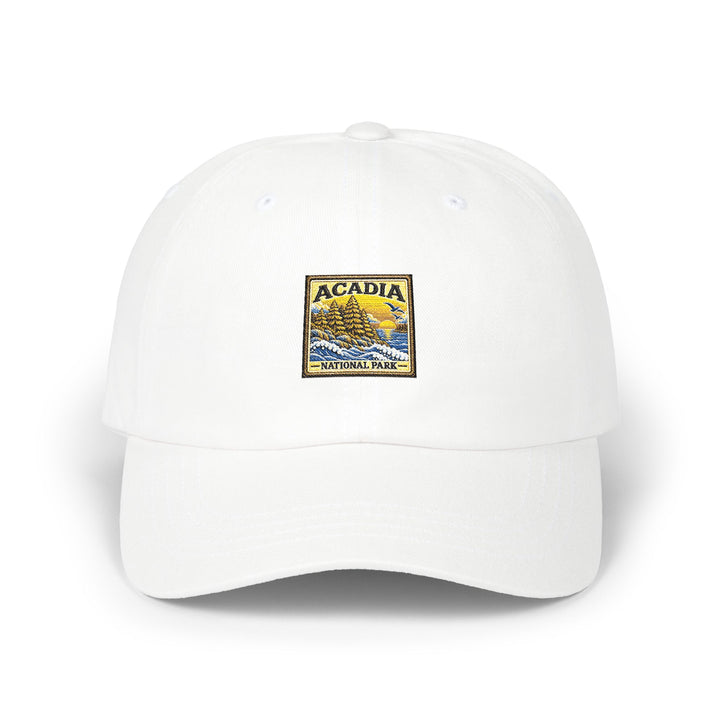 Acadia National Park Pine Trees Square Logo Dad Cap