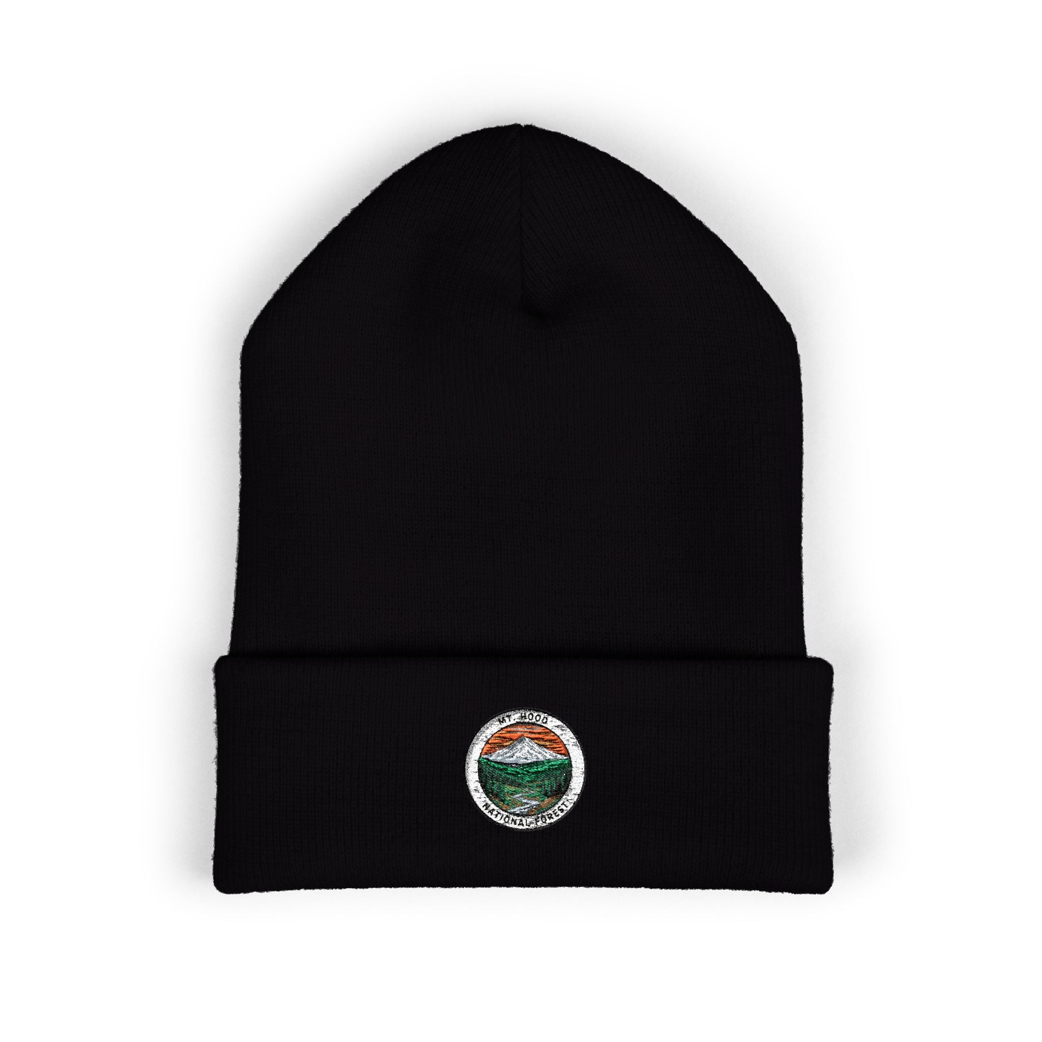 Mountain Hood Lake Patch Beanie | Embroidered Cuffed Beanie