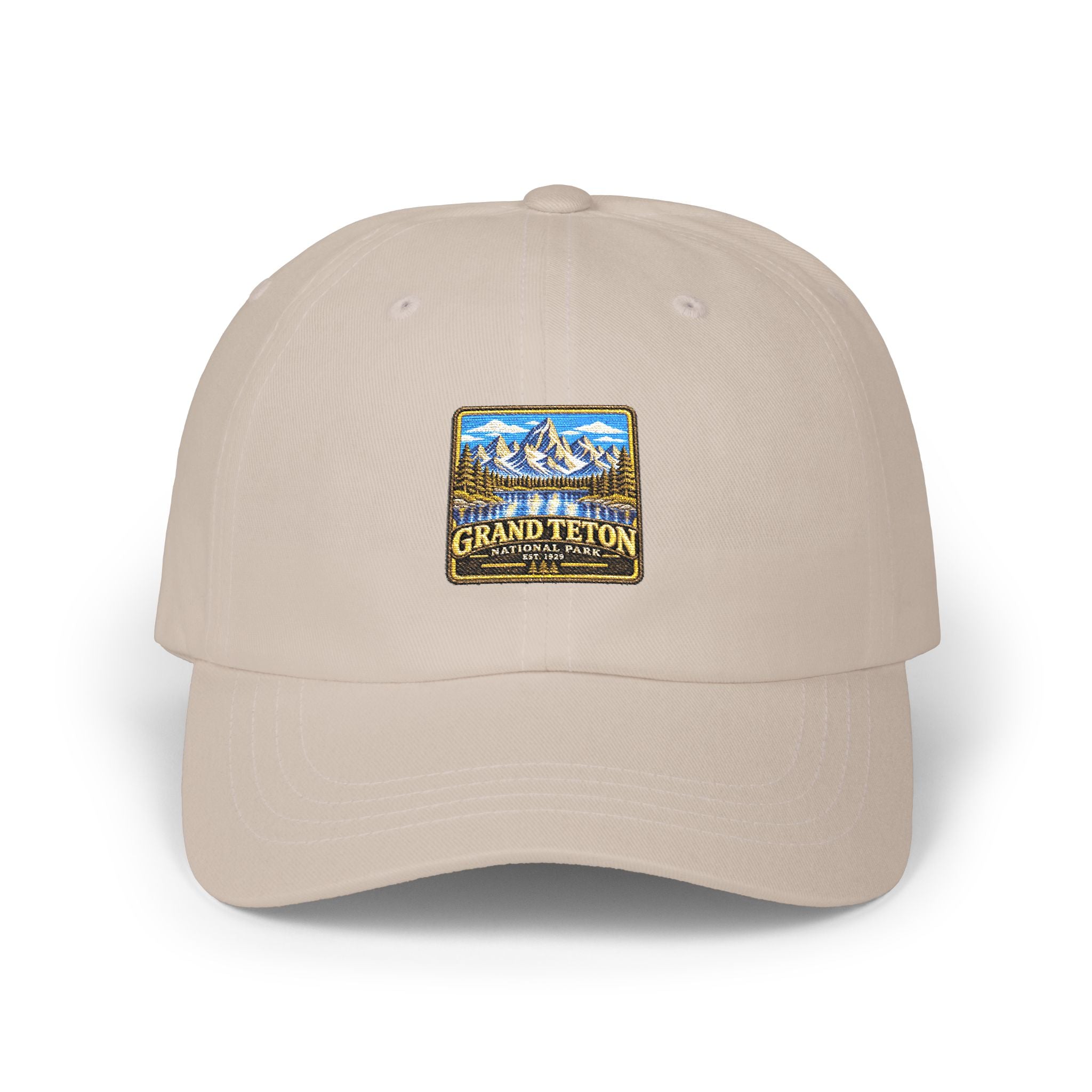 Grand Teton National Park Lake Reflection Square Logo Dad Cap