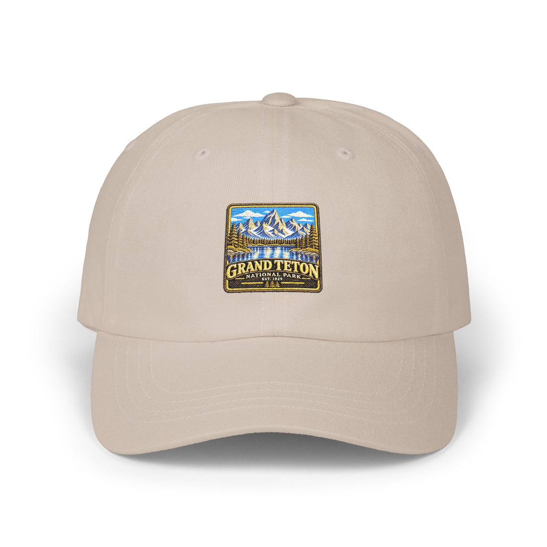 Grand Teton National Park Lake Reflection Square Logo Dad Cap