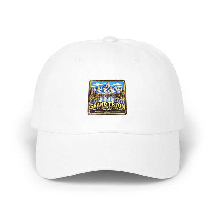 Grand Teton National Park Lake Reflection Square Logo Dad Cap