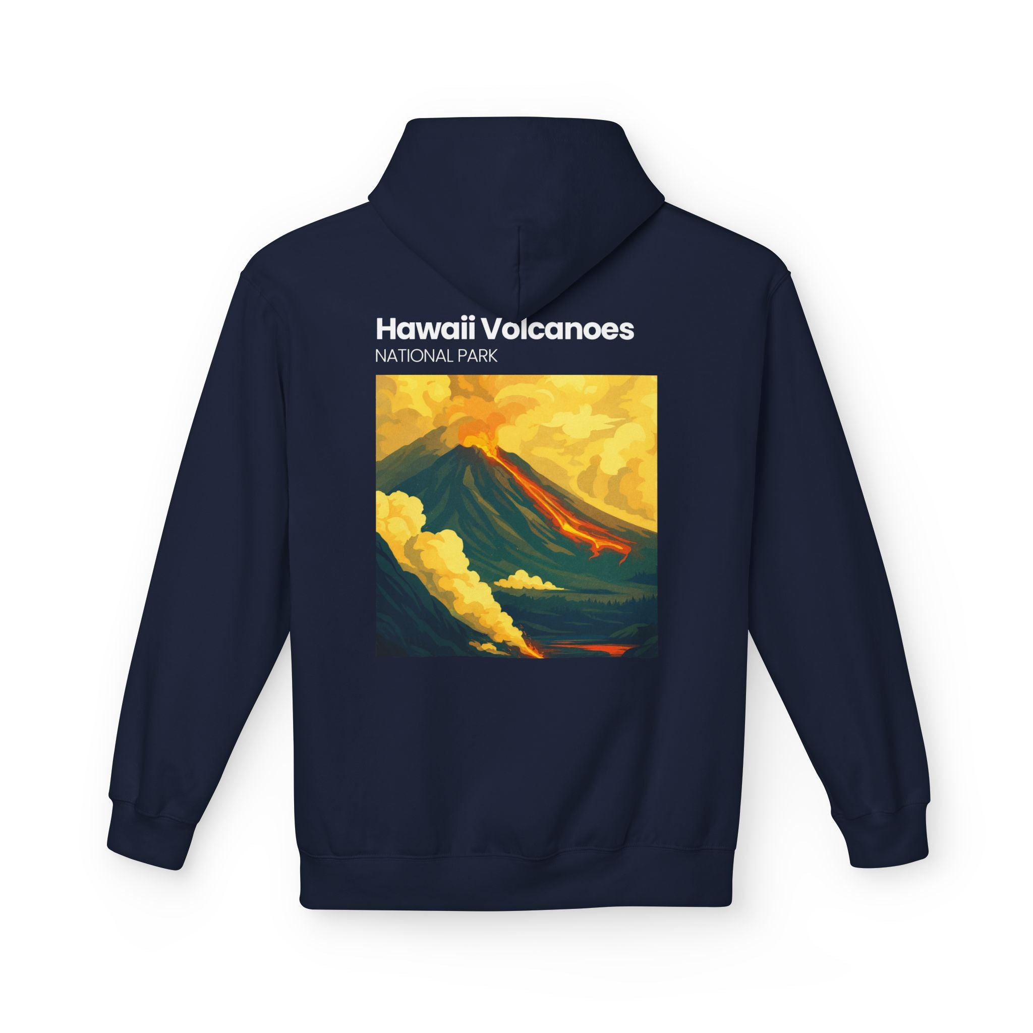 Hawaii Volcanoes National Park Volcano Illustration Hoodie | Vintage Travel Poster Style
