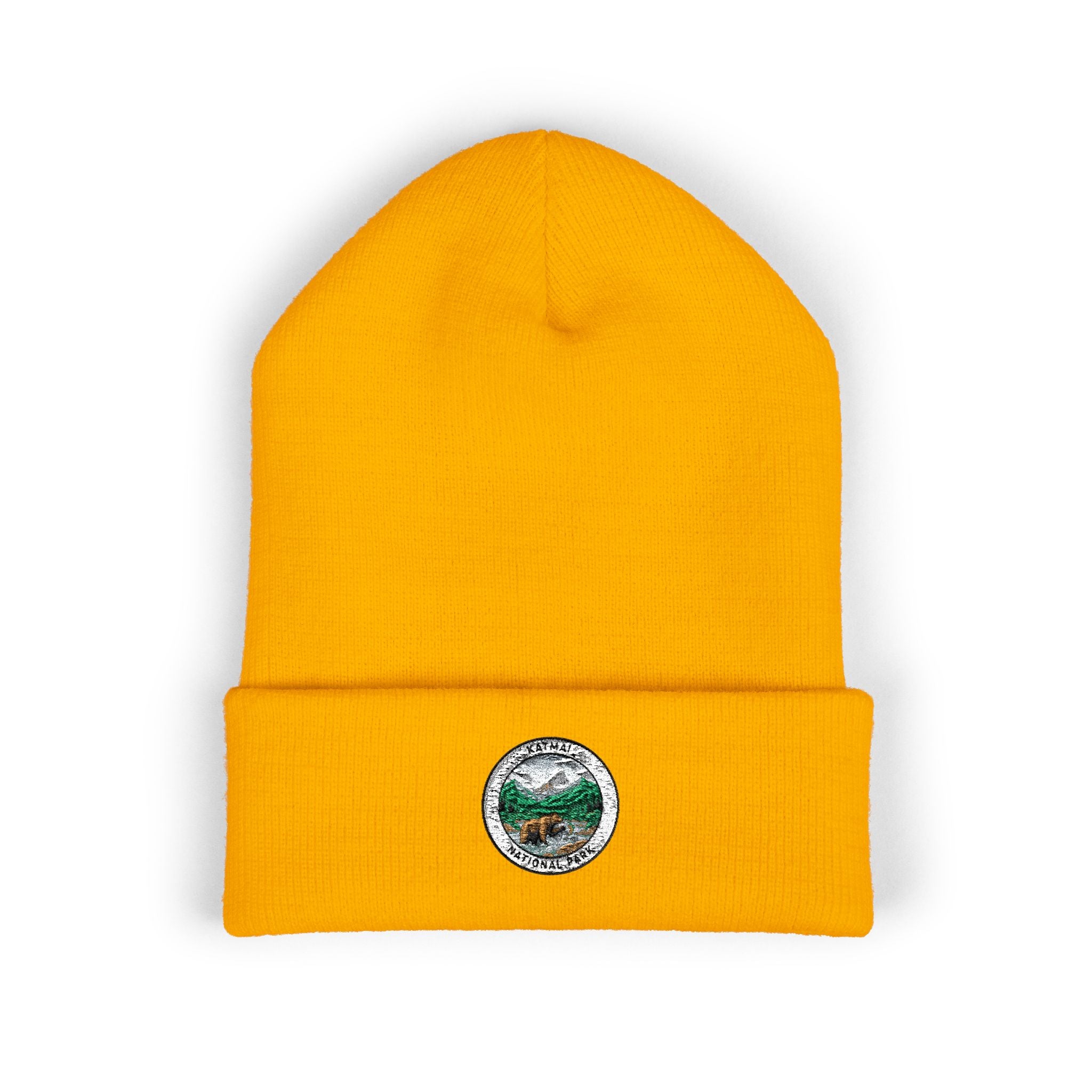 Mountain Lake Wilderness Patch Beanie | Embroidered Cuffed Beanie