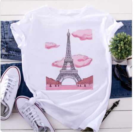 Foreign Trade Spot Spring Women's Short Sleeve New Printed T Shirt Drop Shipping