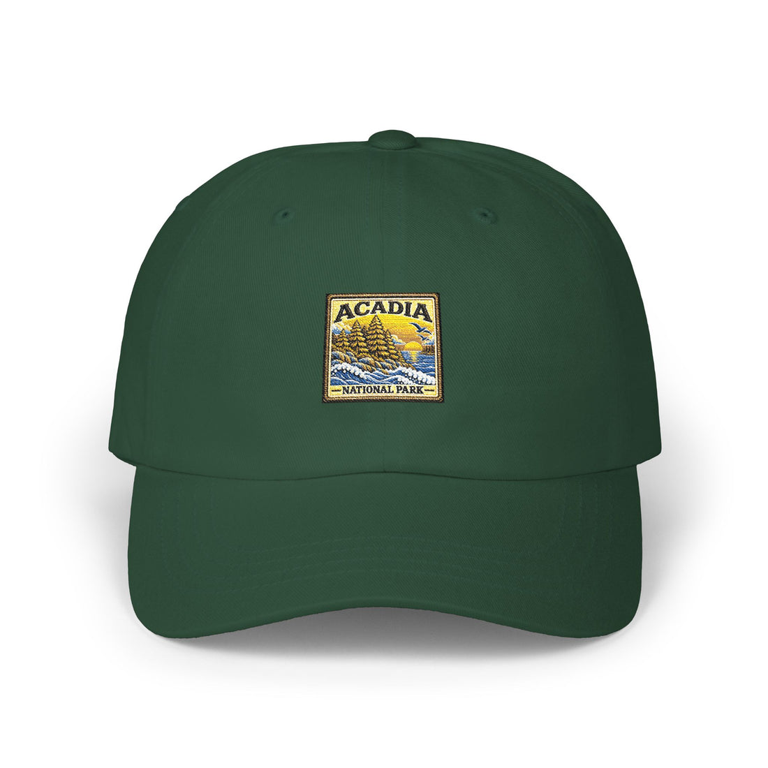 Acadia National Park Pine Trees Square Logo Dad Cap