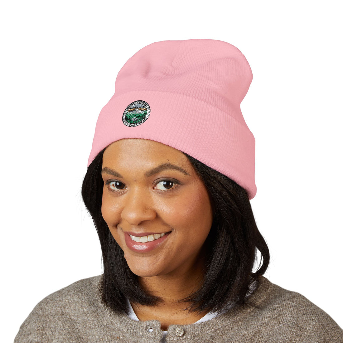 Green Wave Circle Logo Beanie | Embroidered Cuffed Beanie