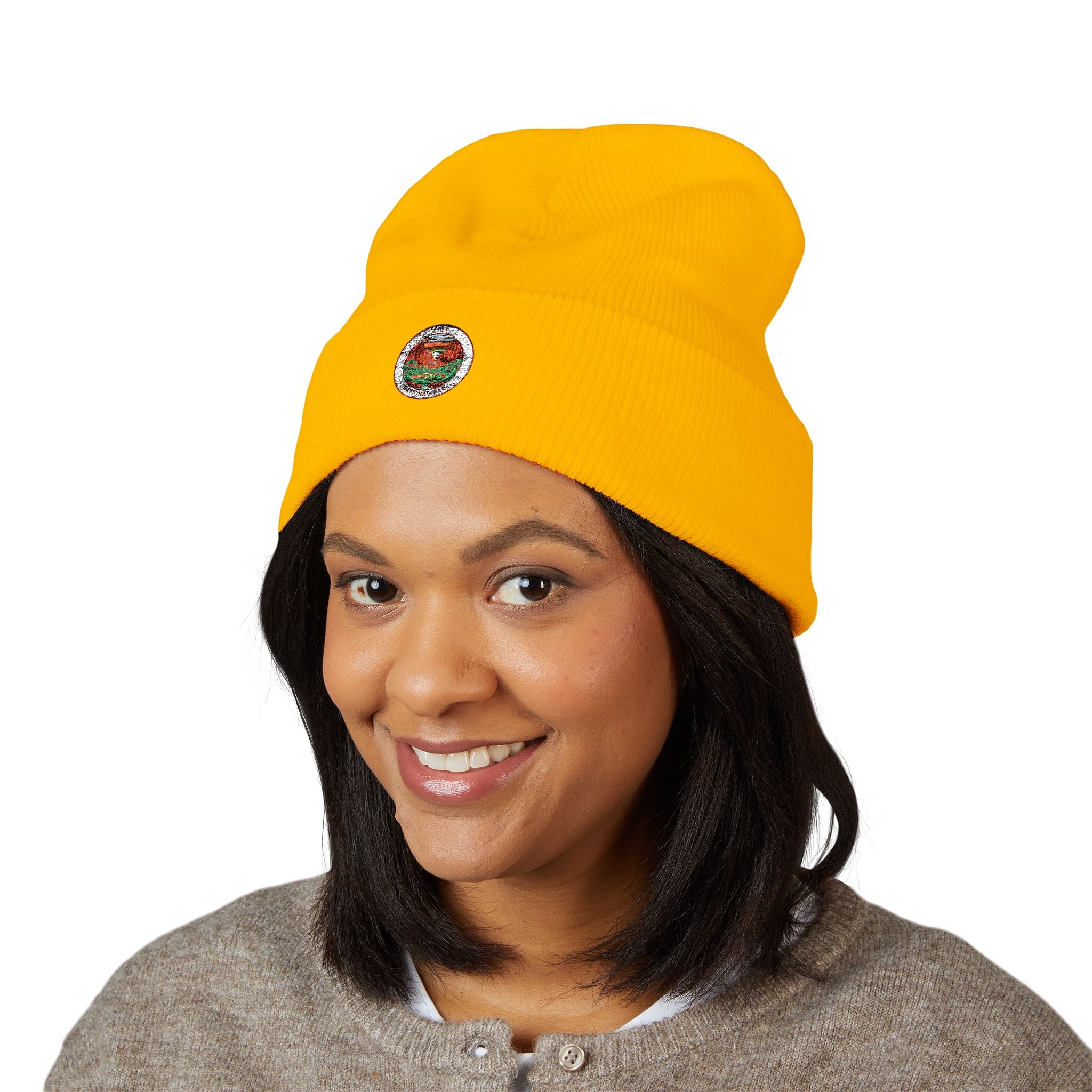 Zion Vintage Floral Badge embroidered beanie | Cuffed Beanie