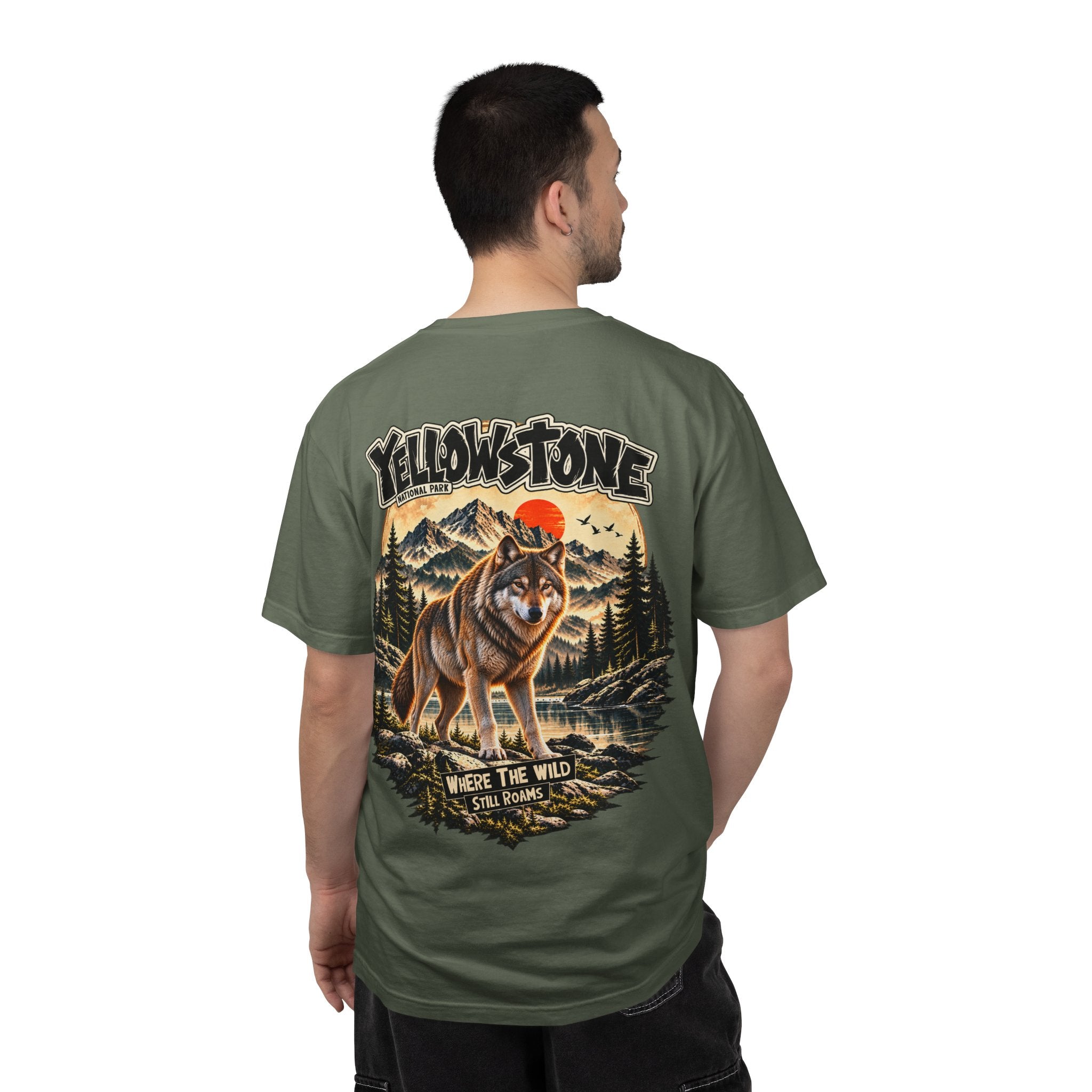 Yellowstone Wolf – Where the Wild Still Roams T-Shirt Model1