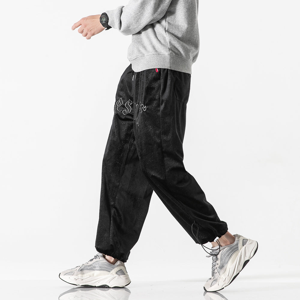 Embossed Velvet Ankle Banded Pants Men