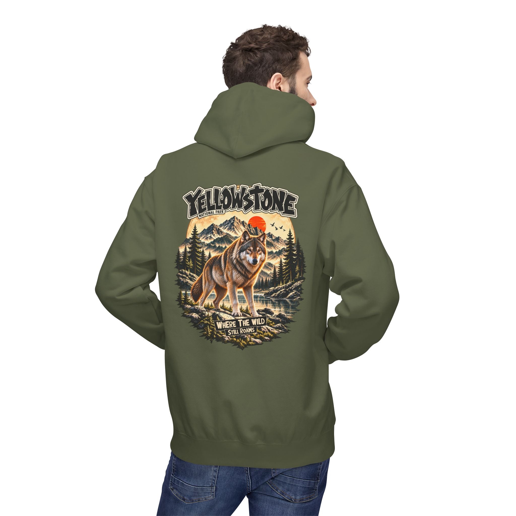 Yellowstone Wolf – Where the Wild Still Roams Hoodie Model3