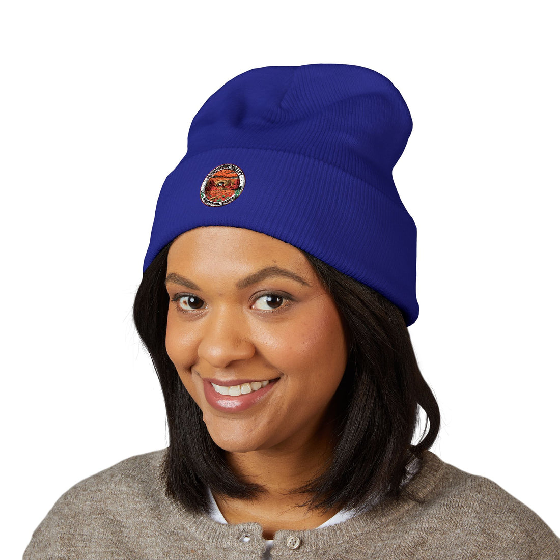 Smiling Pumpkin Patch Beanie | Embroidered Cuffed Beanie