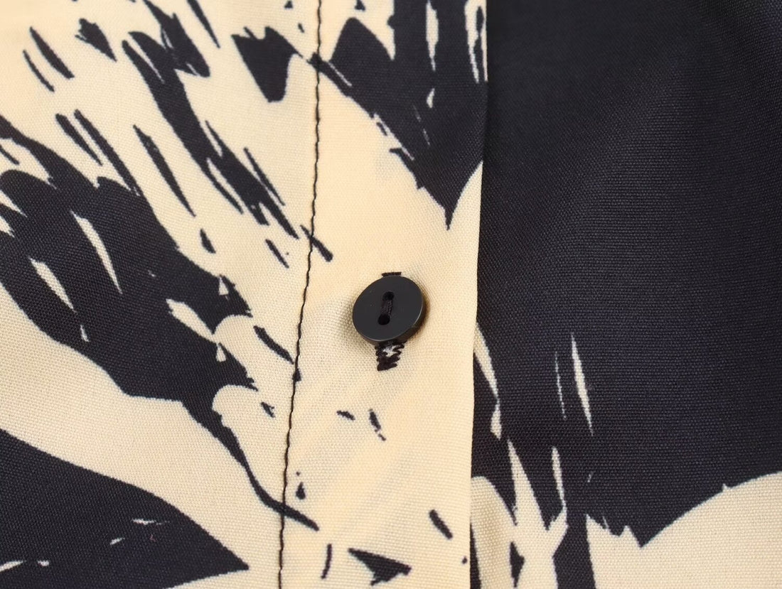 Long Sleeve Printed Temperament Waist-controlled Breasted Shirt Dress