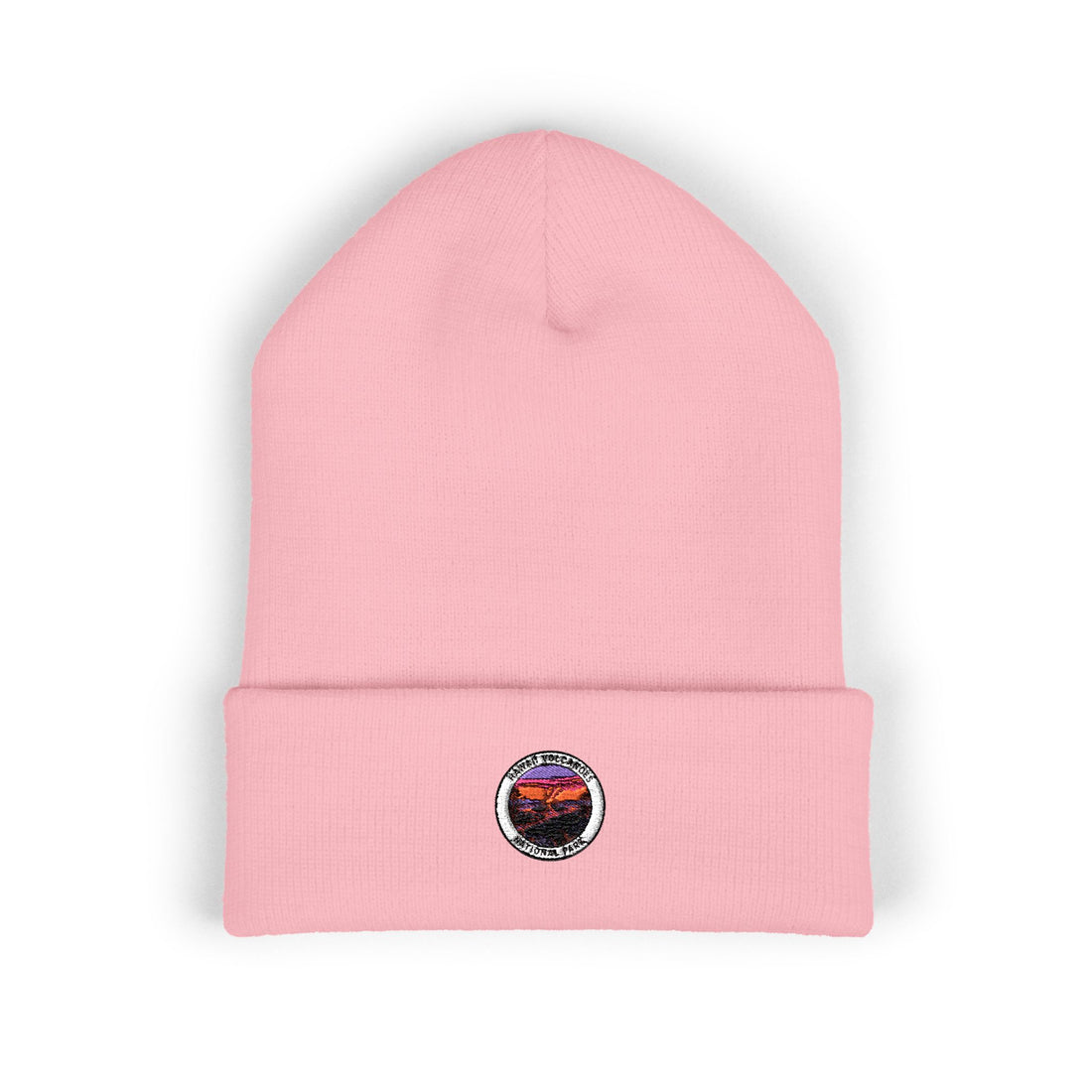 Sunset Volcanoes Mountain Patch Beanie | Embroidered Cuffed Beanie