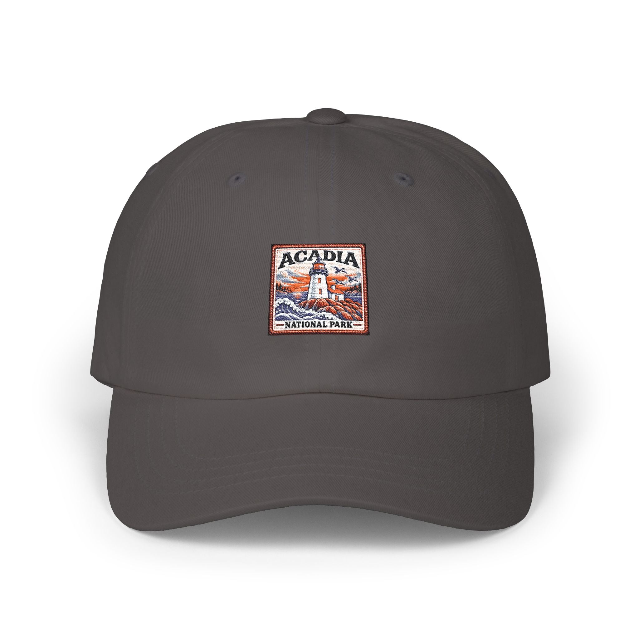 Acadia National Park Lighthouse Square Logo Dad Cap