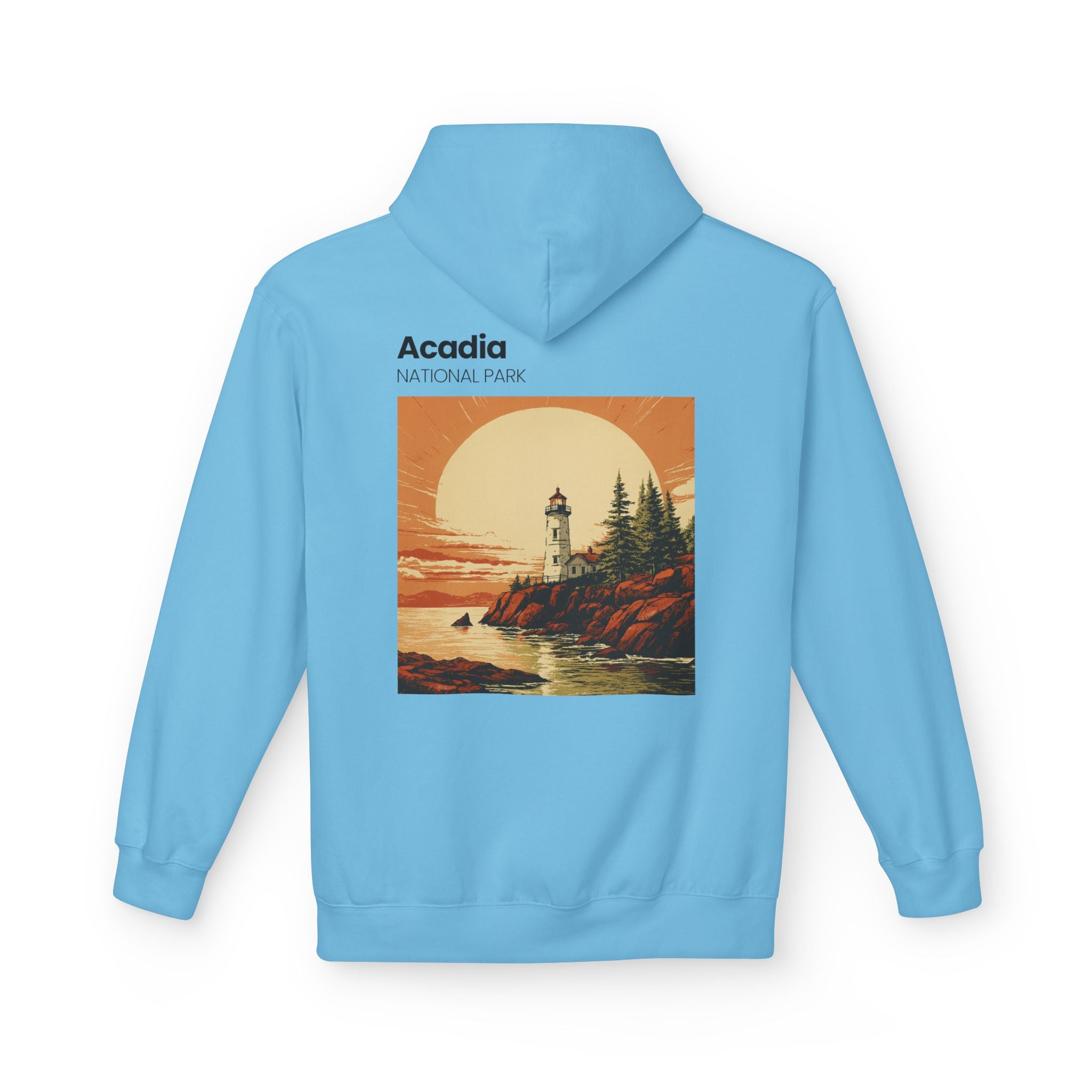 Acadia National Park Lighthouse Hoodie | Sunset Coast Vintage Poster