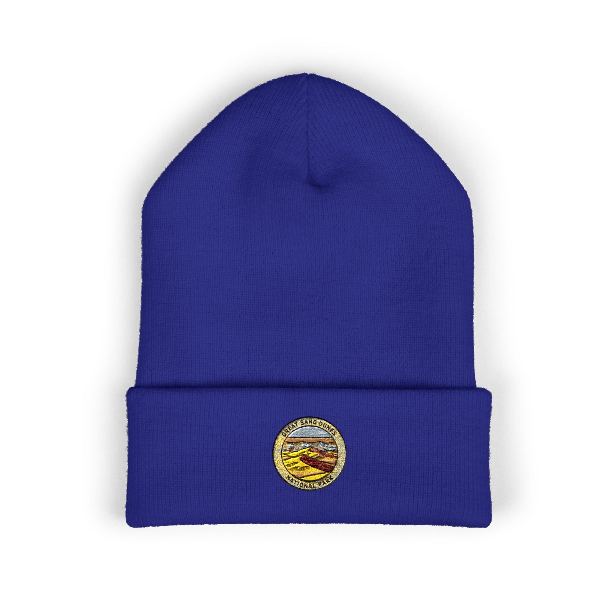 Great Sand Dunes Sunset Mountain Patch Beanie | Embroidered Cuffed Beanie