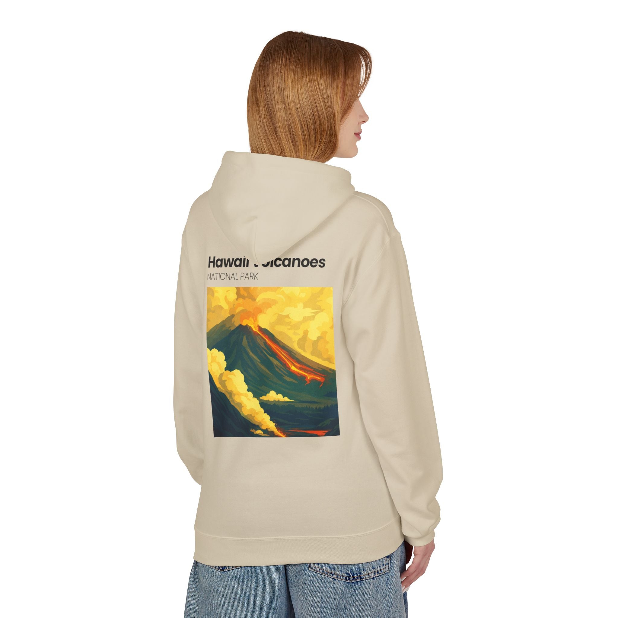 Hawaii Volcanoes National Park Volcano Illustration Hoodie | Vintage Travel Poster Style