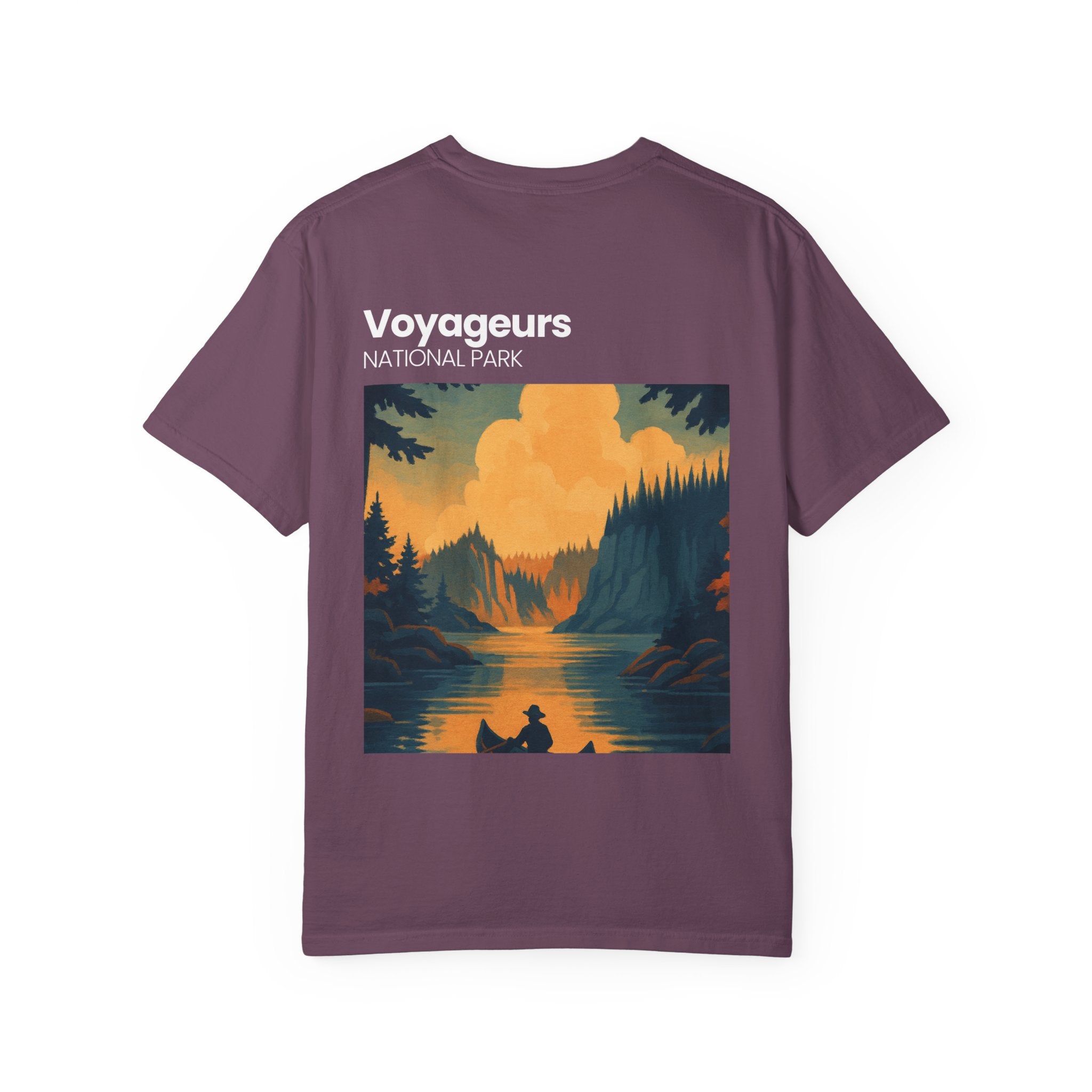 Voyageurs National Park sunset canoe T-Shirt | scenic nature illustration