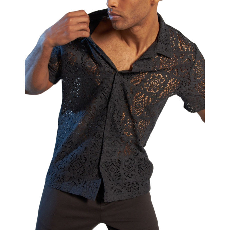 Cross Border Mesh Hollow Out Shirt