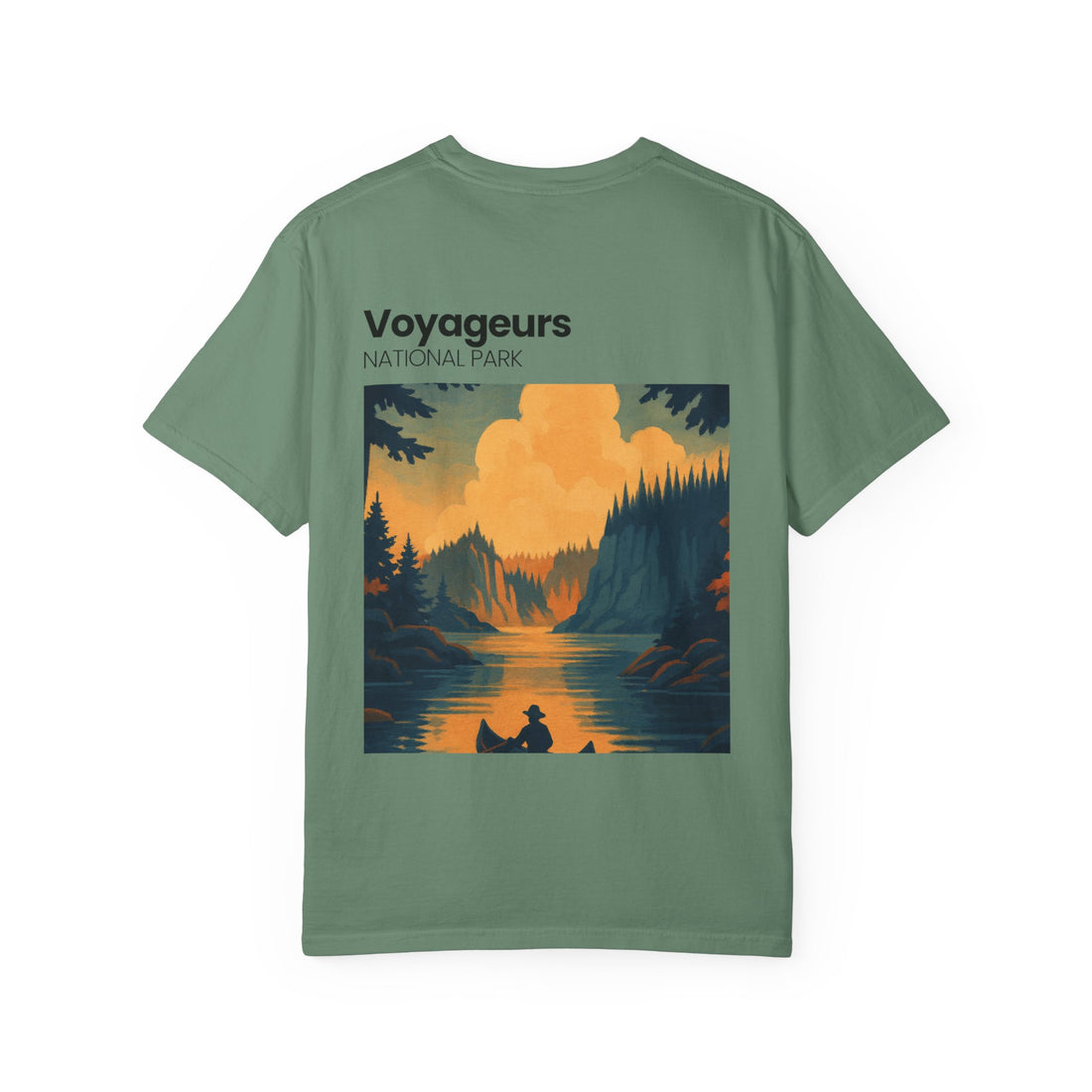 Voyageurs National Park sunset canoe T-Shirt | scenic nature illustration