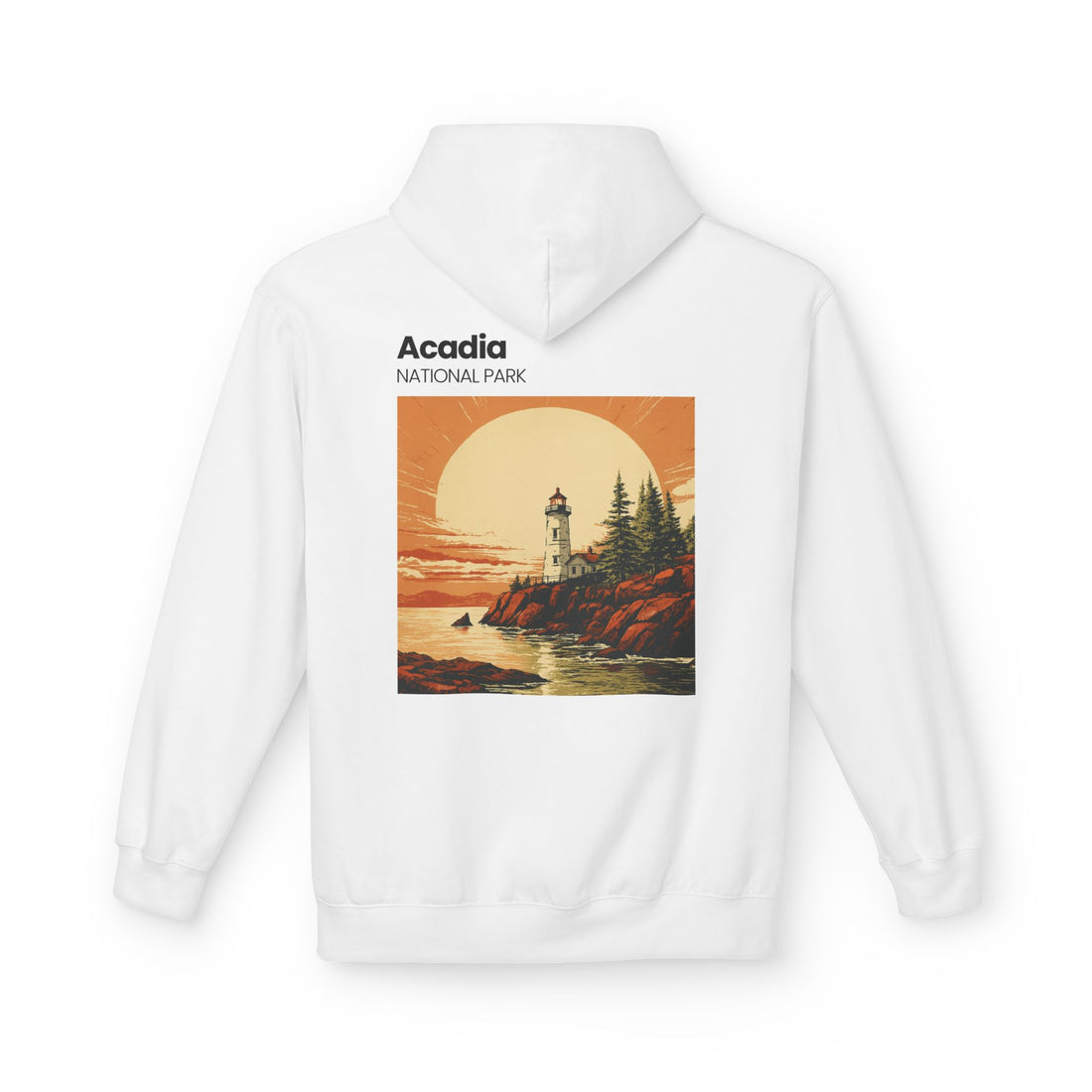 Acadia National Park Lighthouse Hoodie | Sunset Coast Vintage Poster