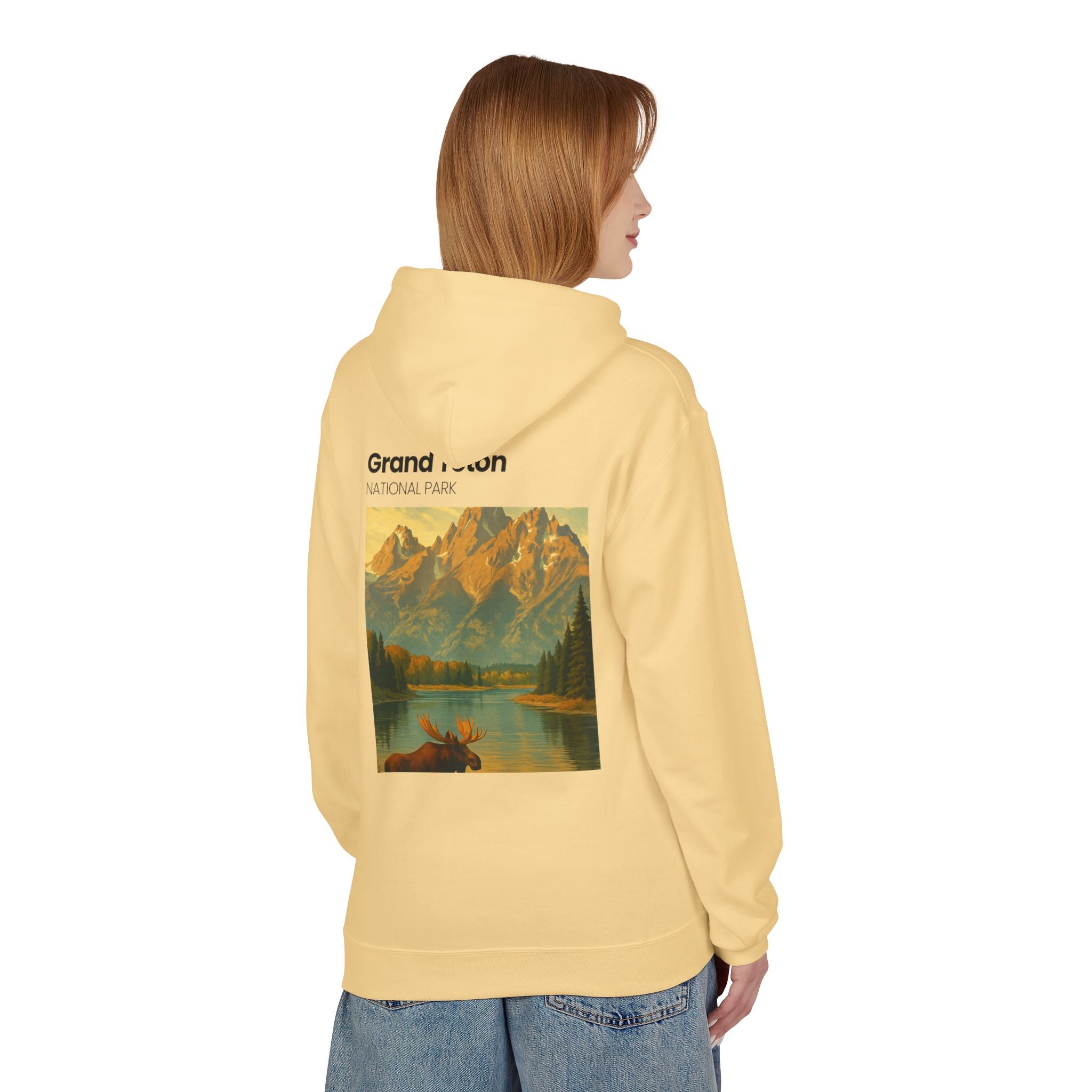 Grand Teton National Park scenic print Hoodie | Moose Lake mountain landscape