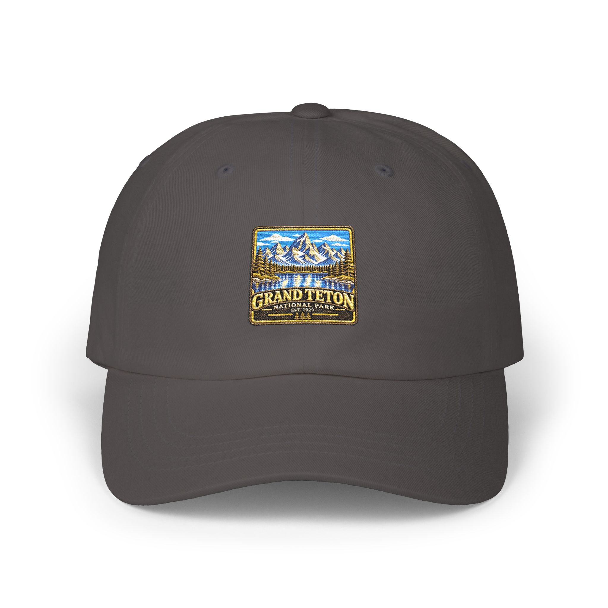 Grand Teton National Park Lake Reflection Square Logo Dad Cap