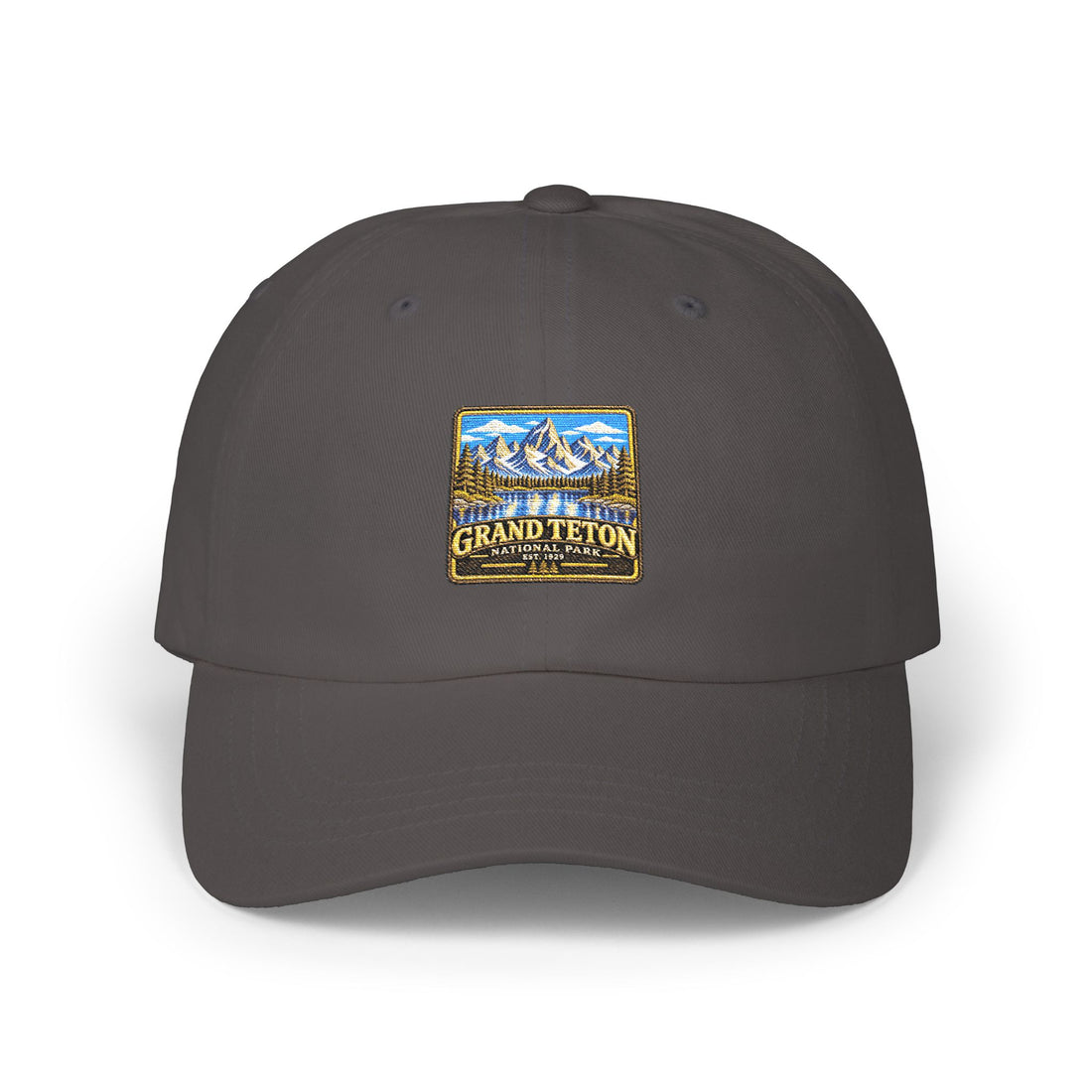 Grand Teton National Park Lake Reflection Square Logo Dad Cap