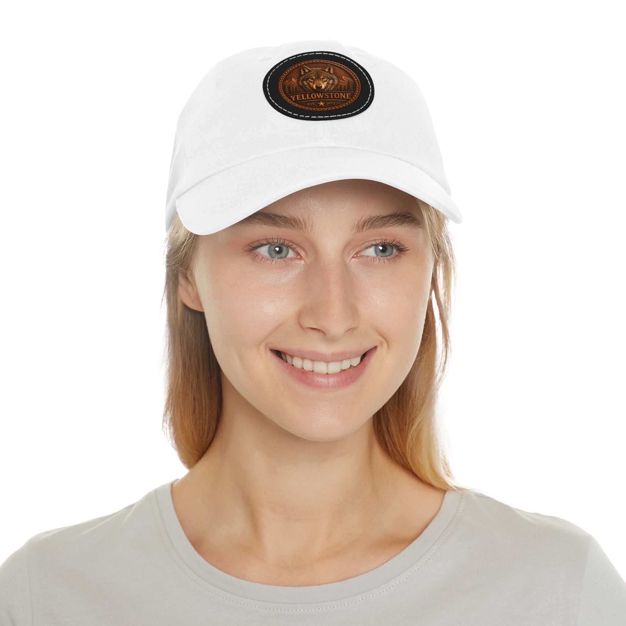Yellowstone Wolf Leather Patch Dad Hat | Premium Round Patch Cap