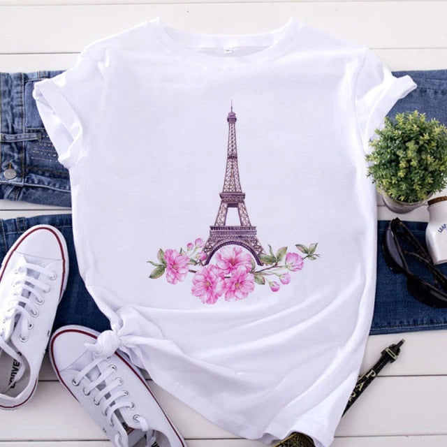Foreign Trade Spot Spring Women's Short Sleeve New Printed T Shirt Drop Shipping