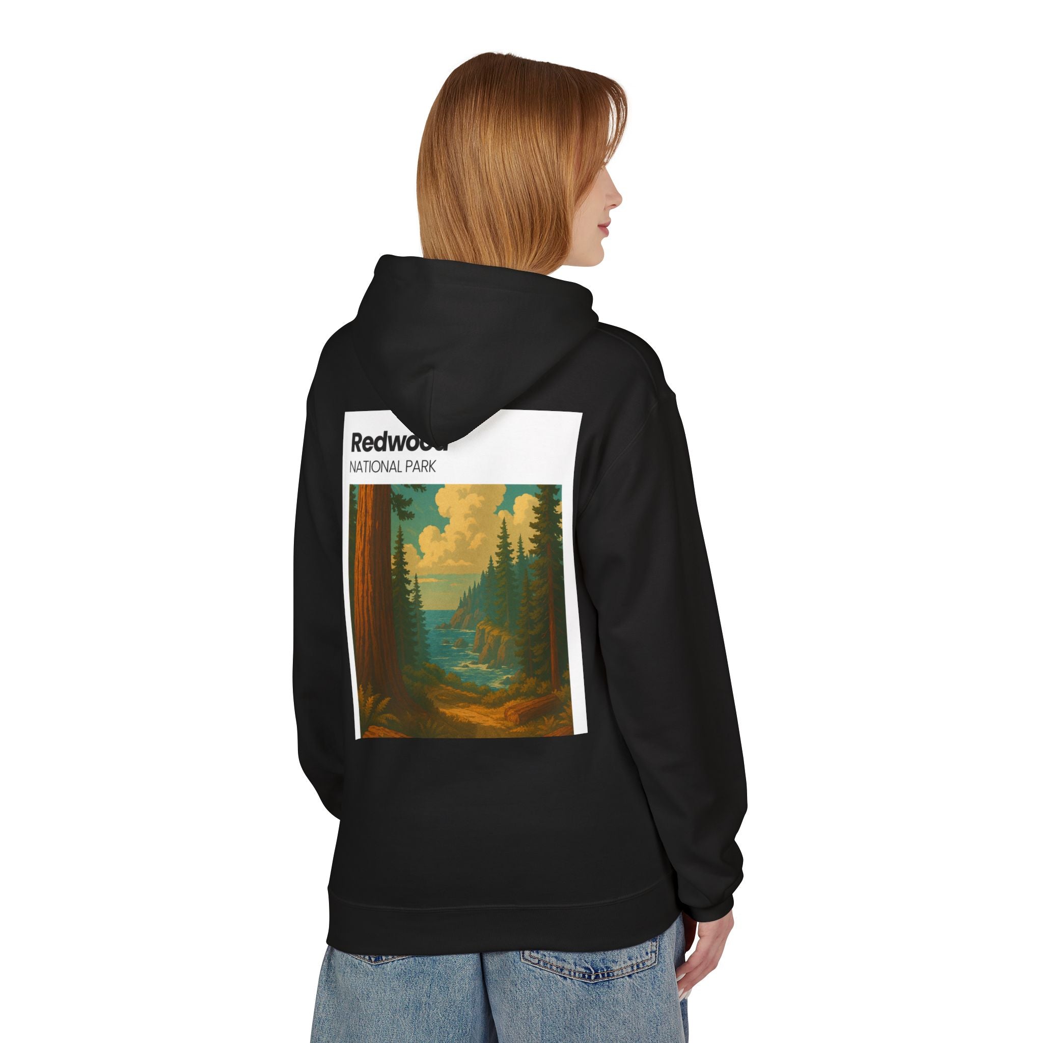 Redwood National Park vintage landscape Hoodie | forest waterfall retro travel art